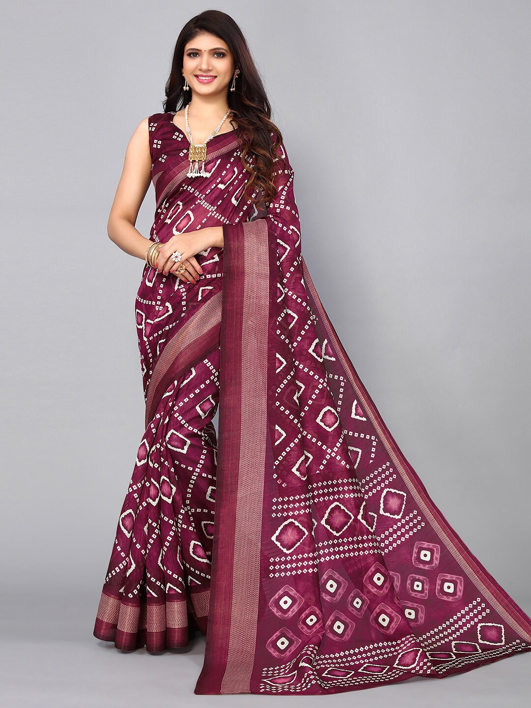 

KALINI Bandhani Saree, Purple