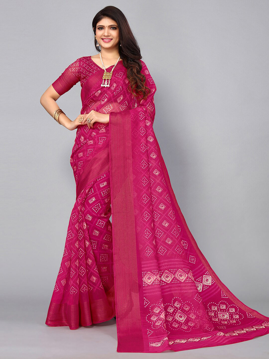 

KALINI Bandhani Zari Bandhani Saree, Pink
