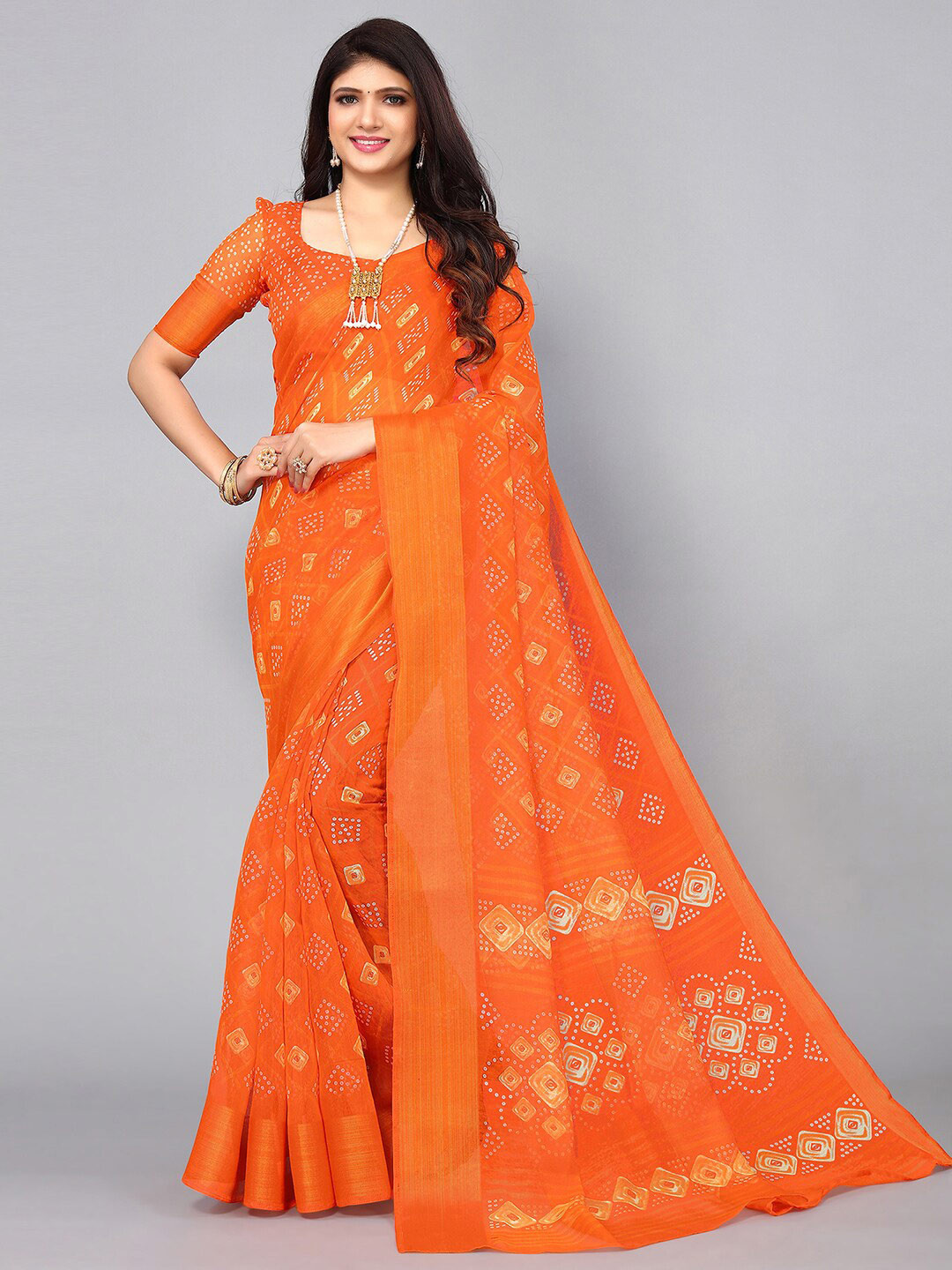 

KALINI Bandhani Zari Bandhani Saree, Orange