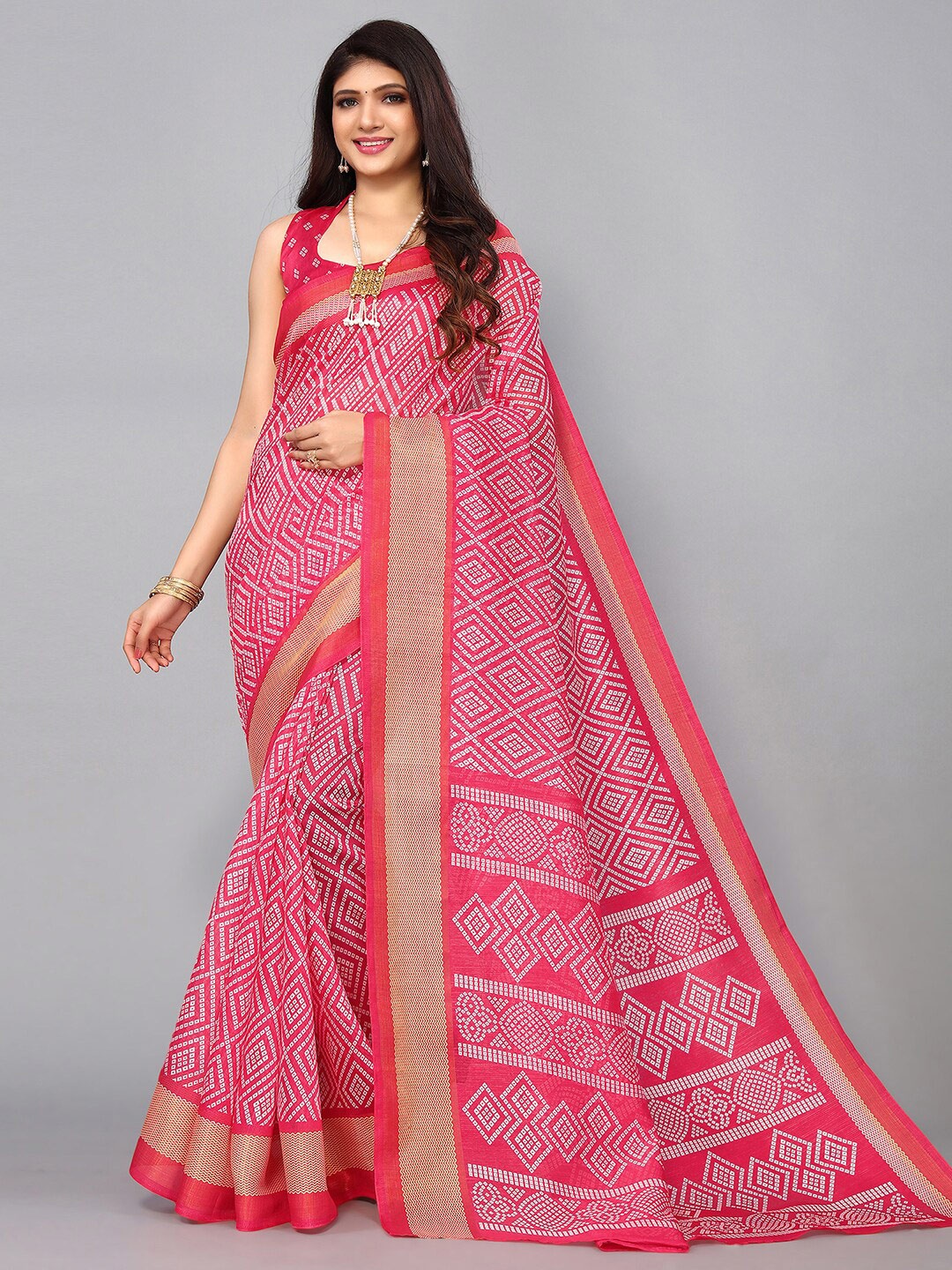 

KALINI Bandhani Zari Bandhani Saree, Pink