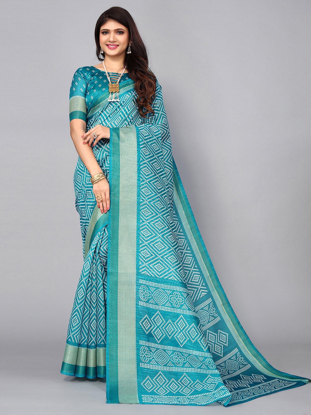 

KALINI Printed Printed Bandhani Saree, Blue