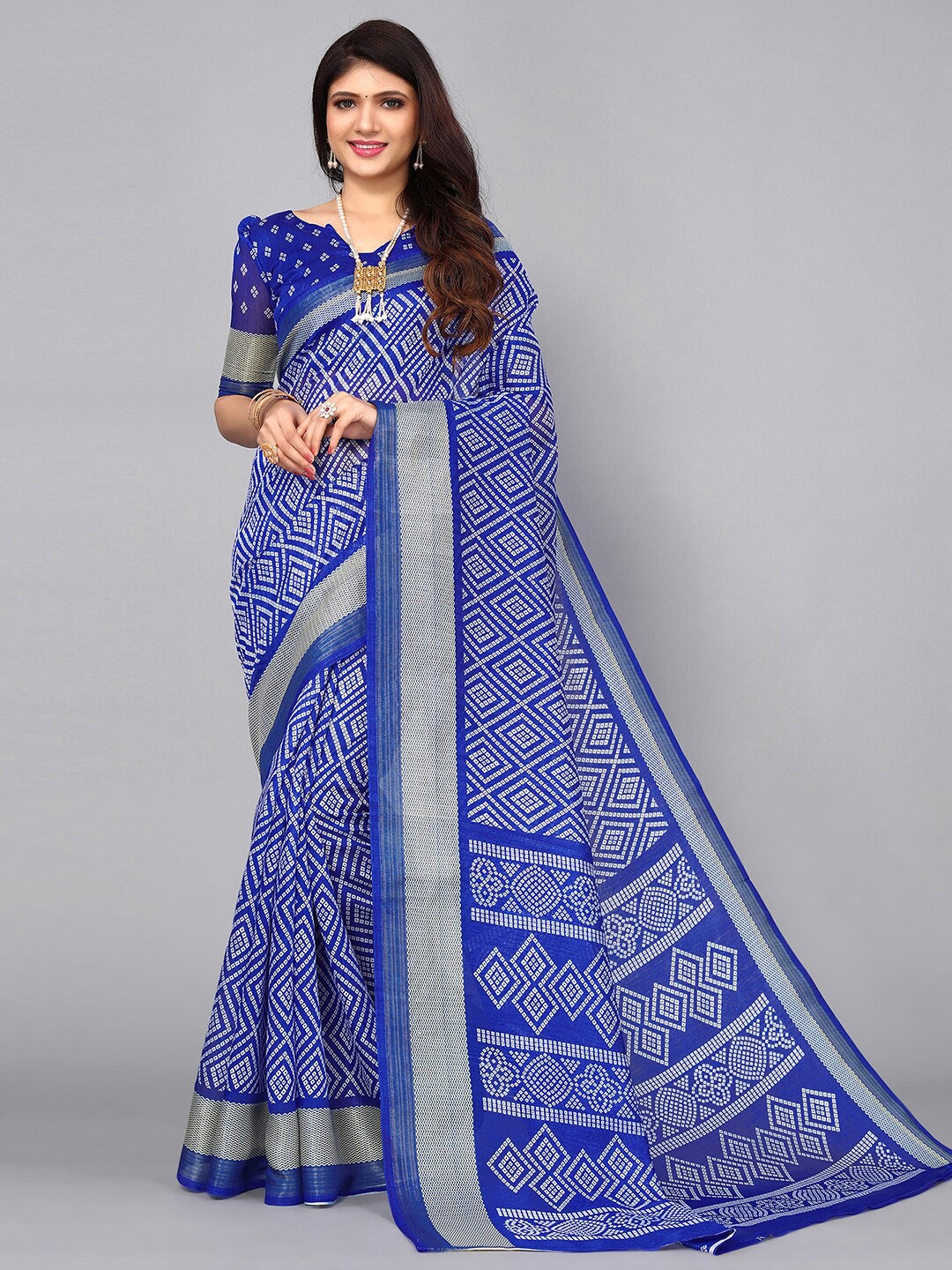 

KALINI Bandhani Zari Bandhani Saree, Blue
