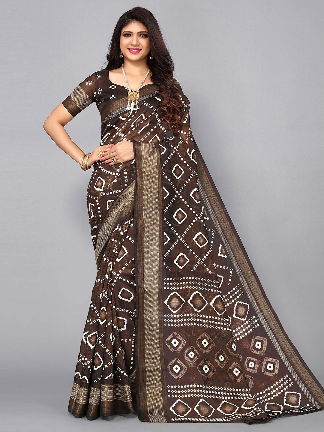 

KALINI Bandhani Saree, Brown