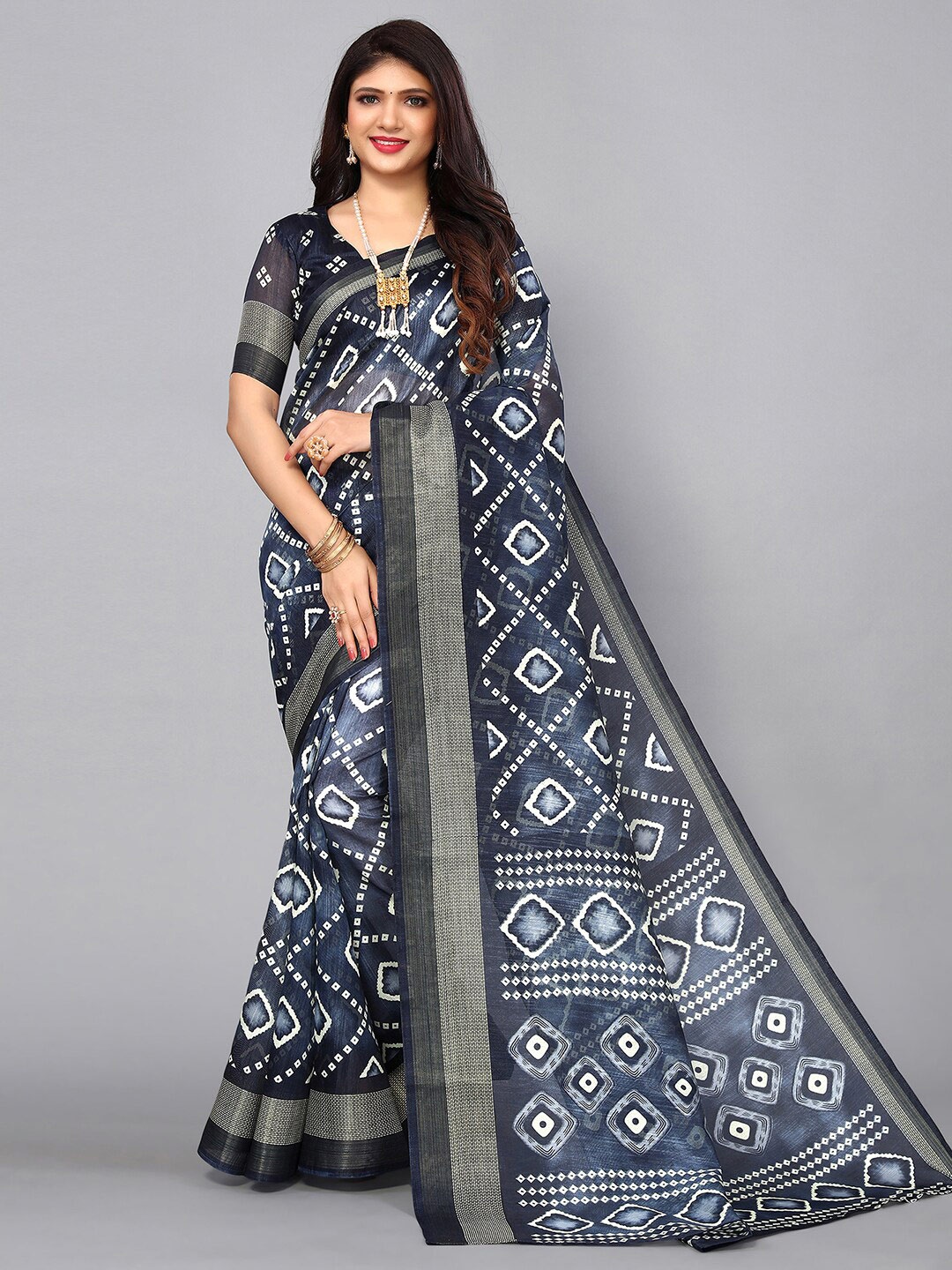 

KALINI Zari Bandhani Saree, Grey
