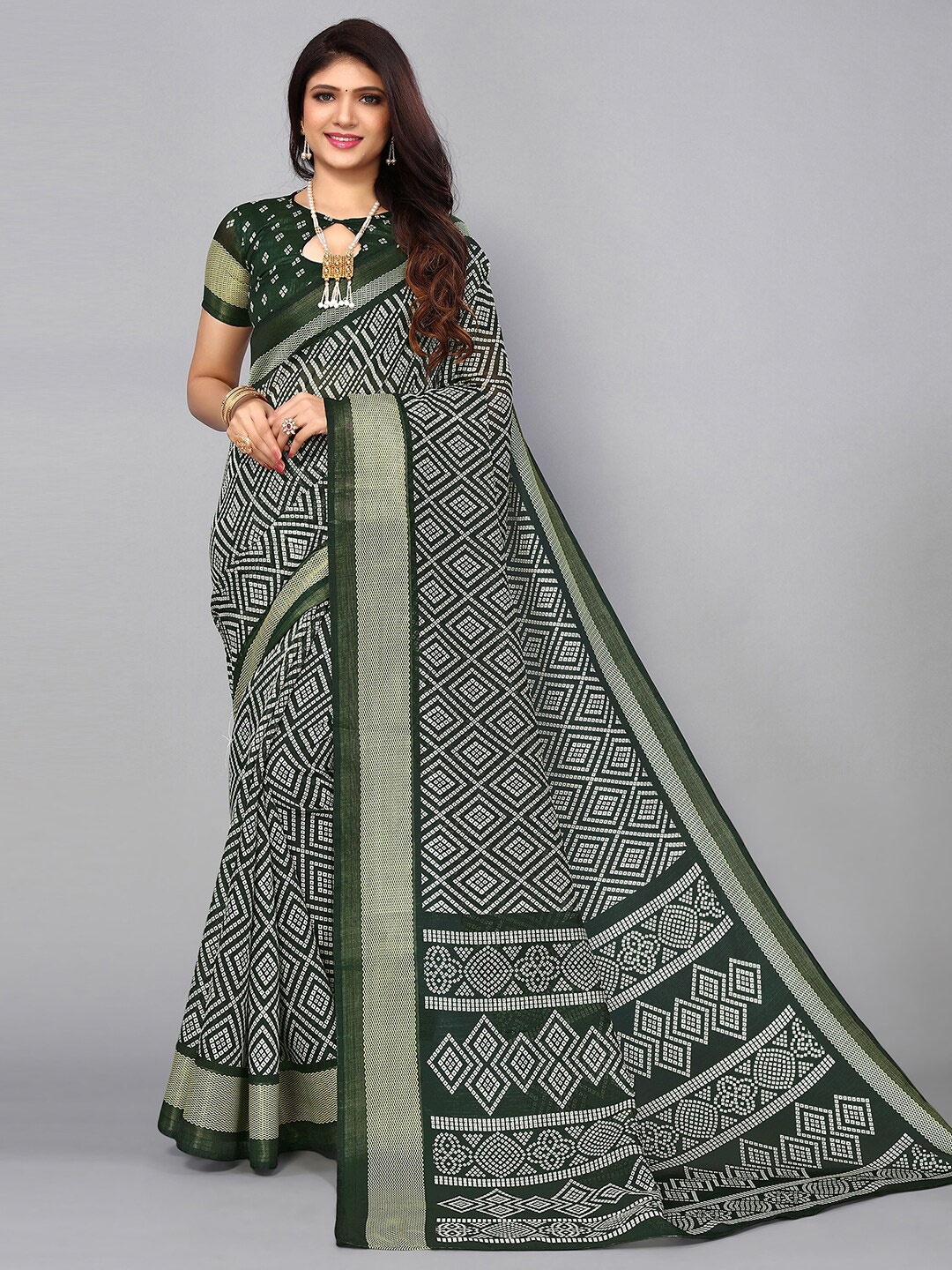 

KALINI Zari Bandhani Saree, Green