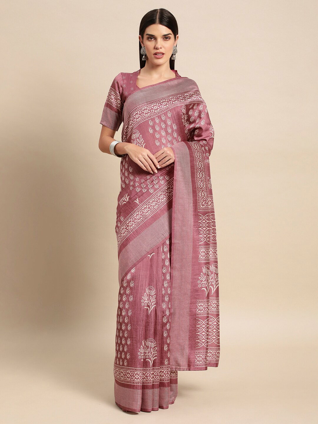 

Satrani Ethnic Motifs Printed Festive Saree, Pink