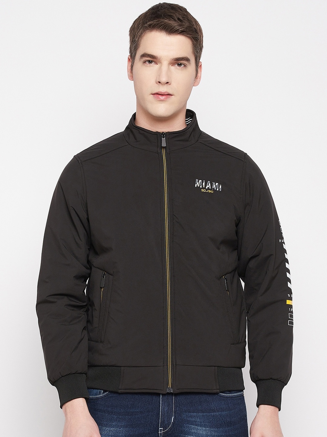 

Duke Men Solid Long Sleeves Bomber Jacket, Black