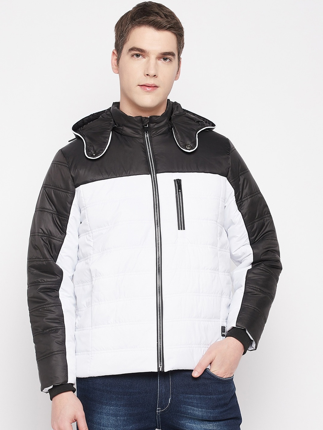 

Duke Men Colourblocked Hooded Padded Jacket, White