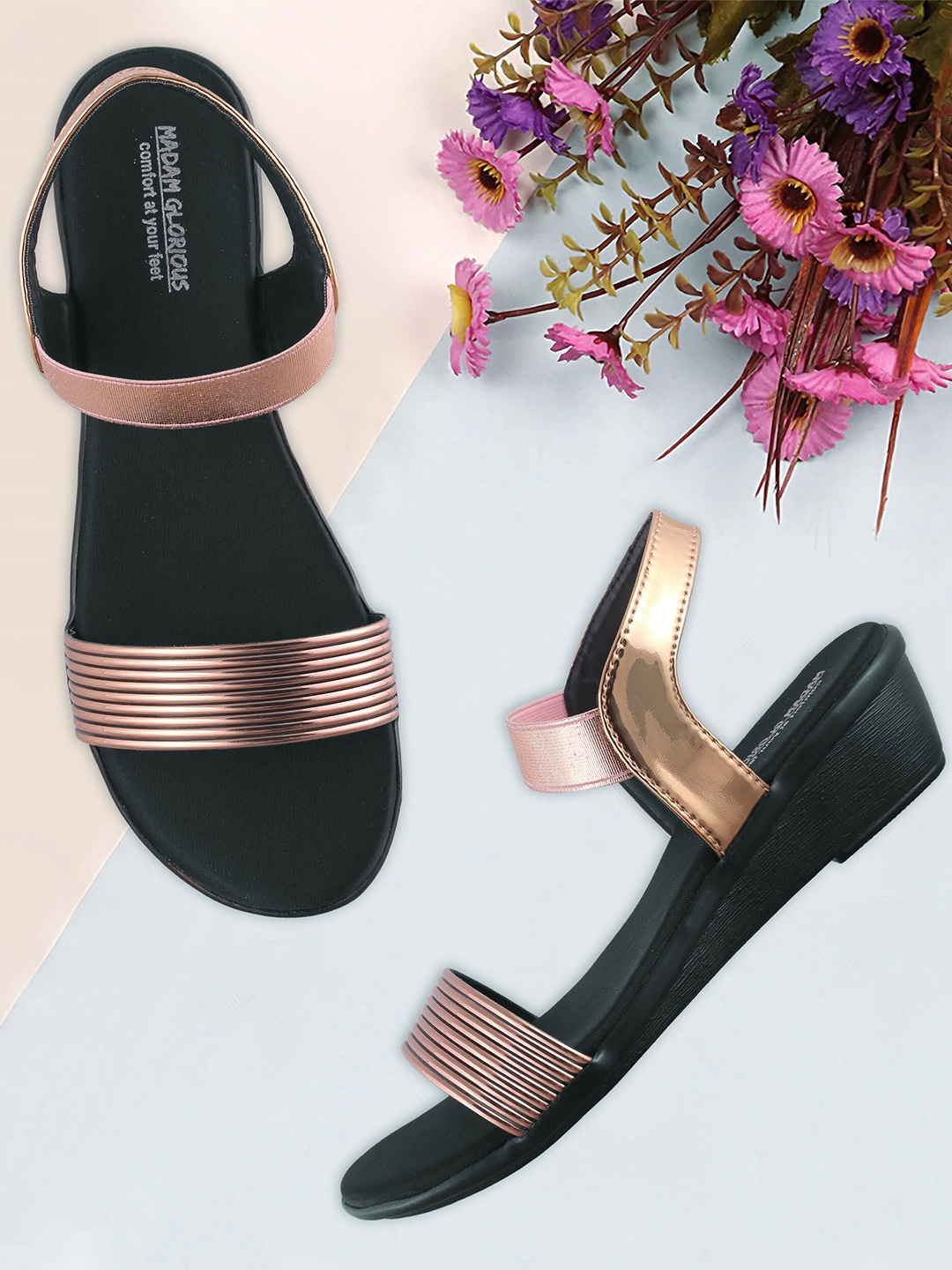 

madam glorious Textured Wedge Heels, Rose gold