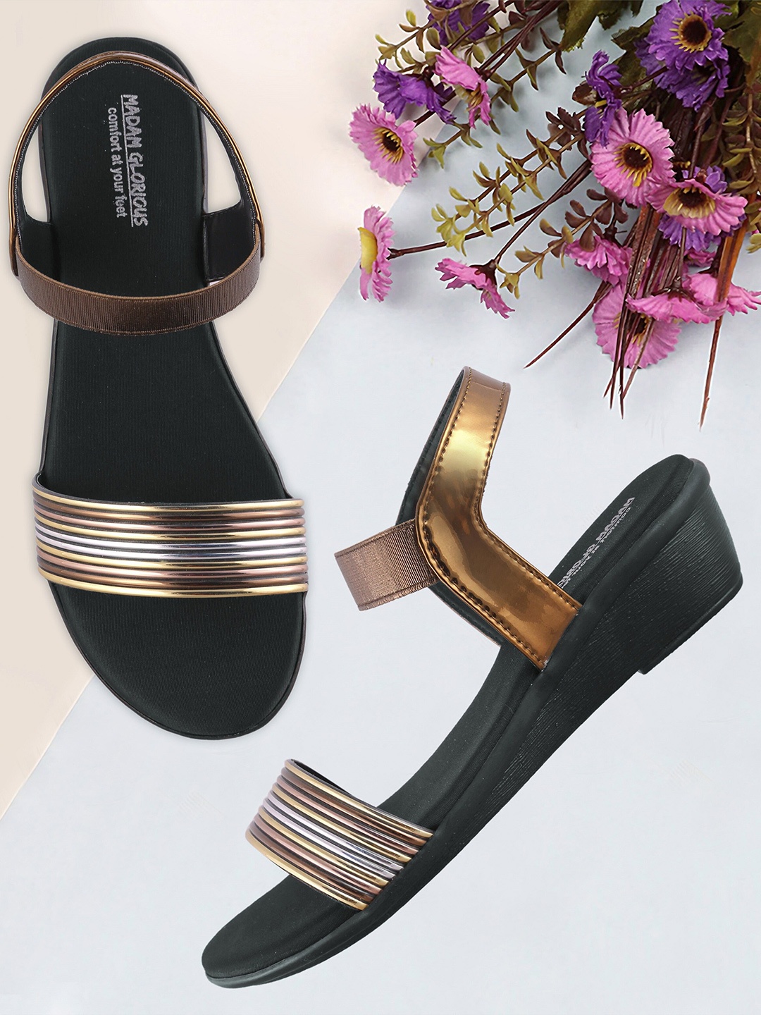 

madam glorious Ankle Loop Wedge Heels, Copper