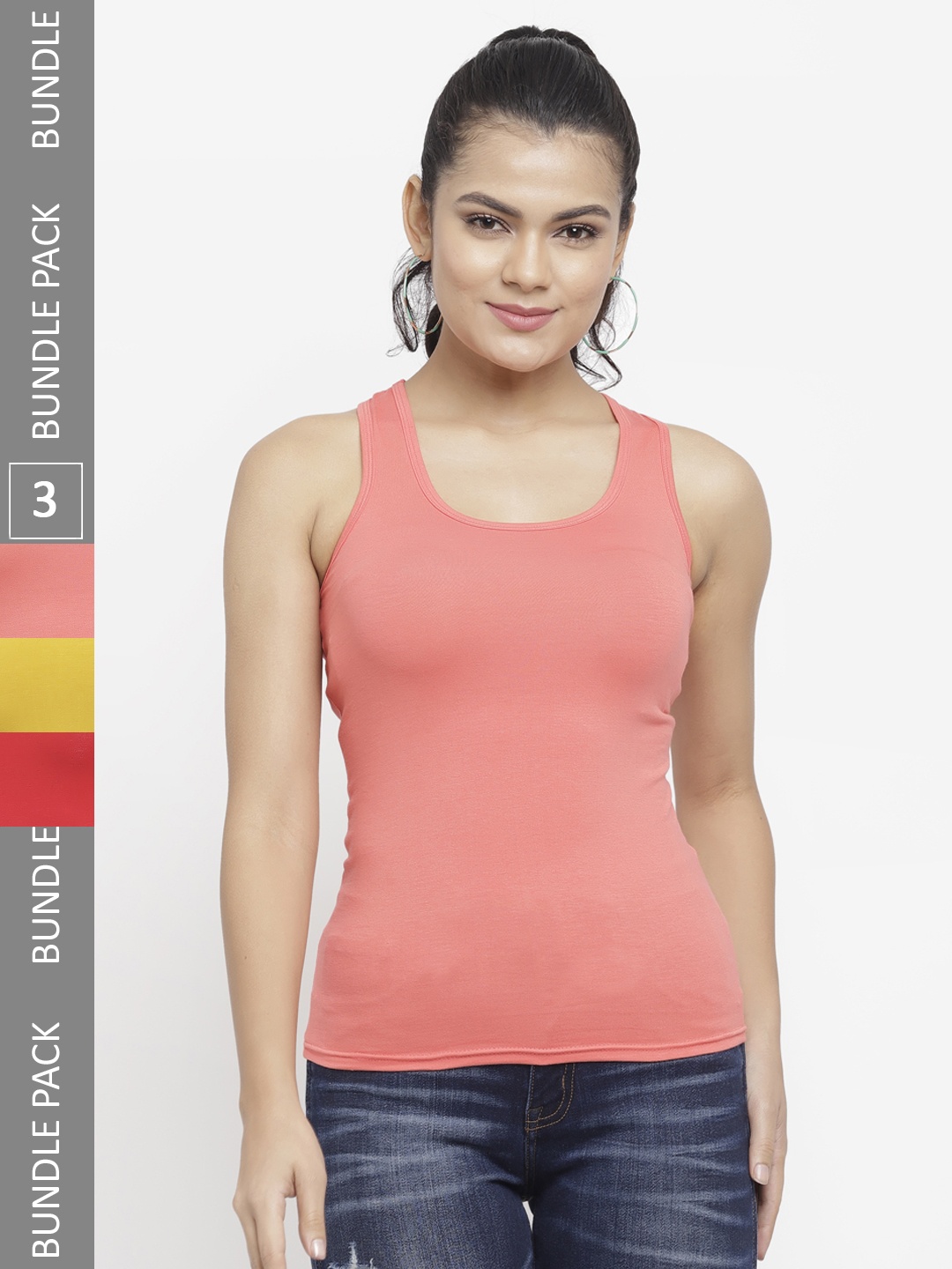 

N-Gal Pack of 3 Racerback Cotton Tank Tops, Coral