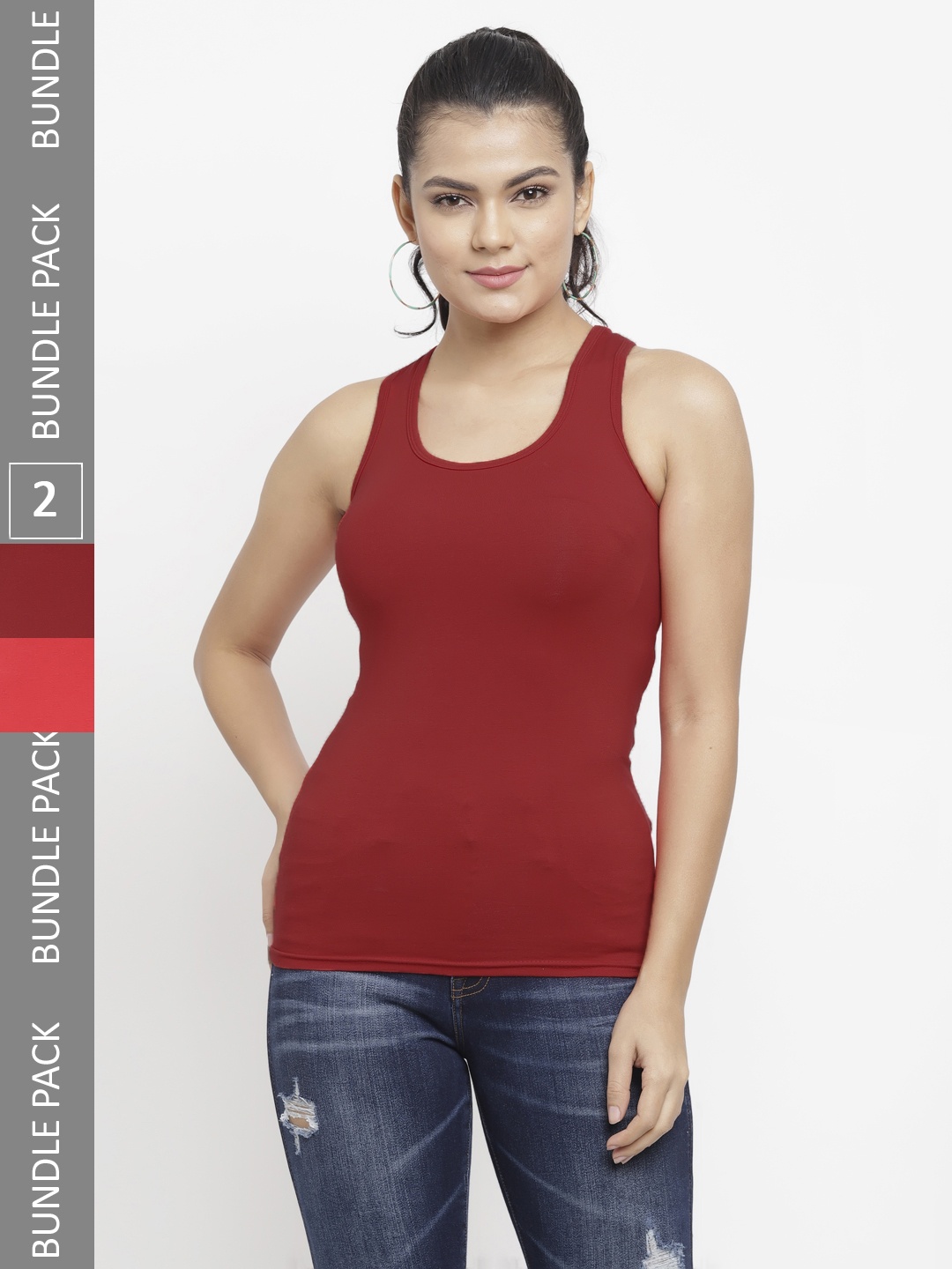 

N-Gal Pack Of 2 Solid Tank Top, Maroon