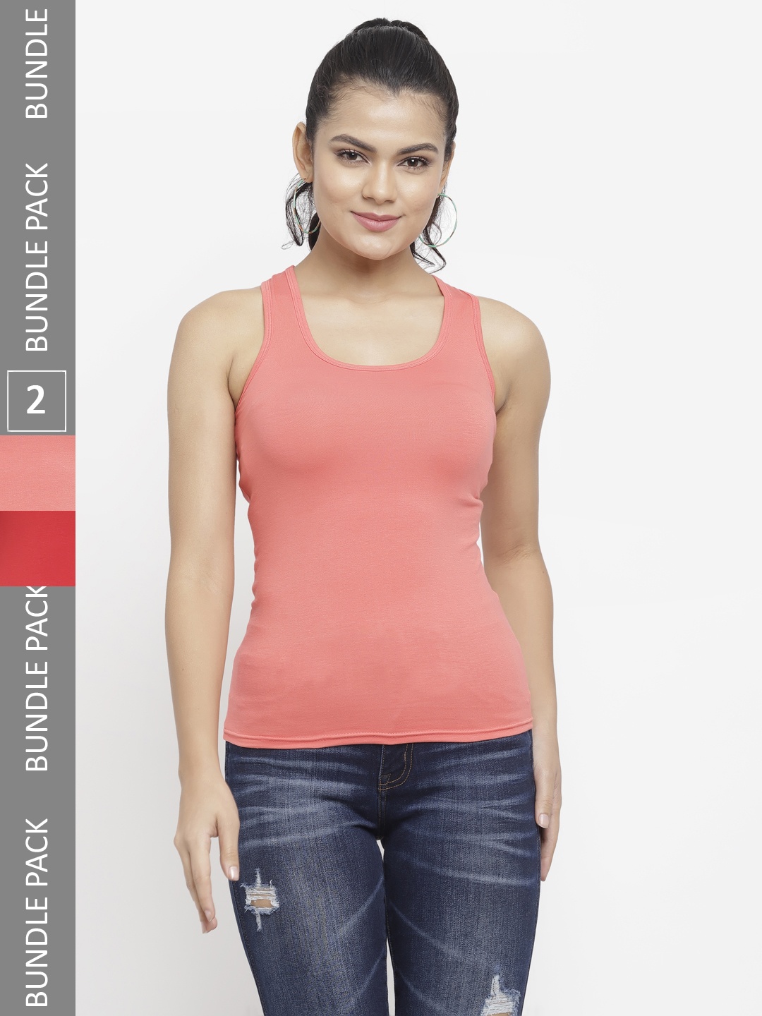 

N-Gal Pack of 2 Cotton Tank Tops, Coral