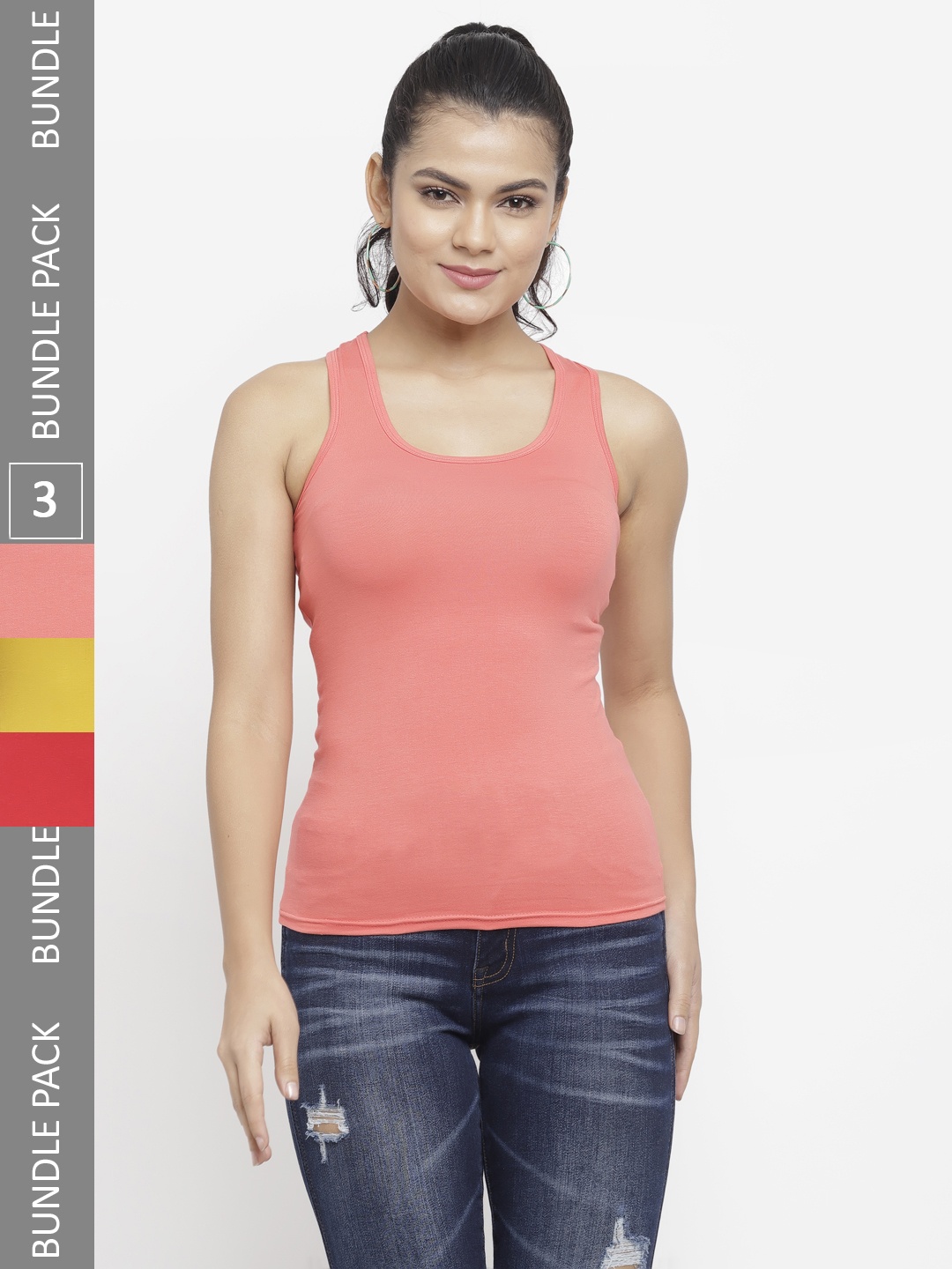 

N-Gal Pack of 3 Sleeveless Racer Back Cotton Tank Tops, Red