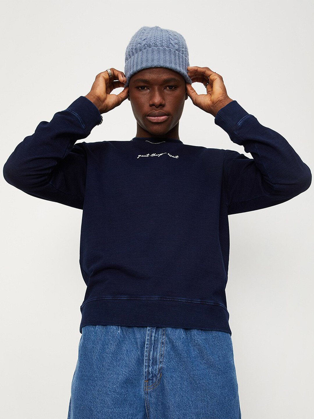

max Men Printed Cotton Sweatshirt, Blue