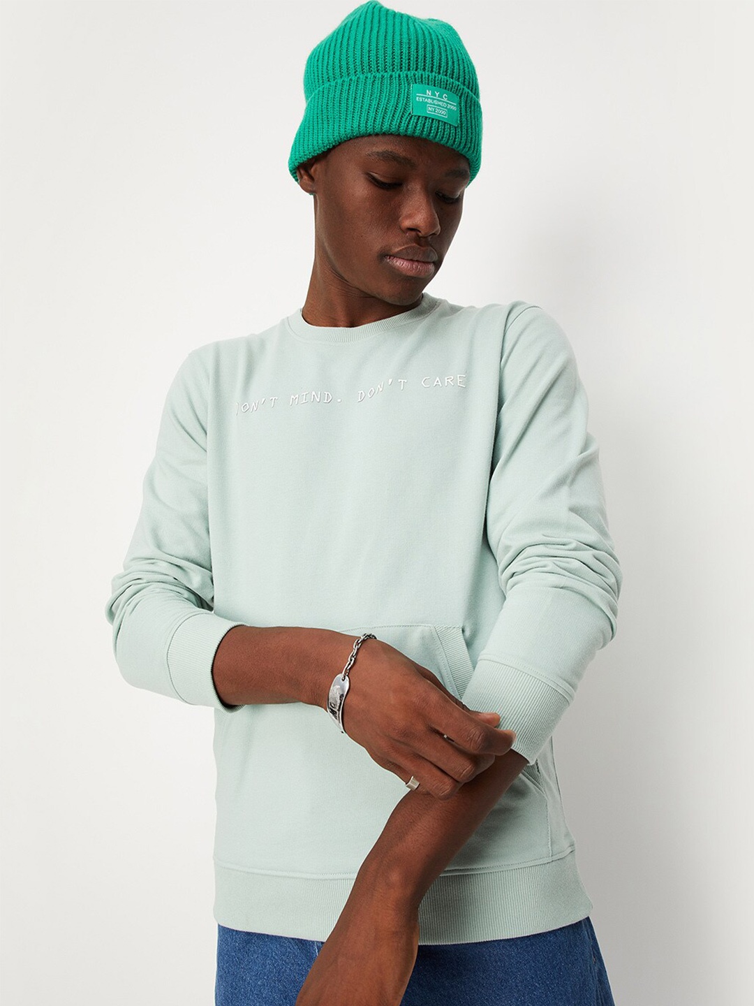 max Men Typography printed Cotton Sweatshirt, Green