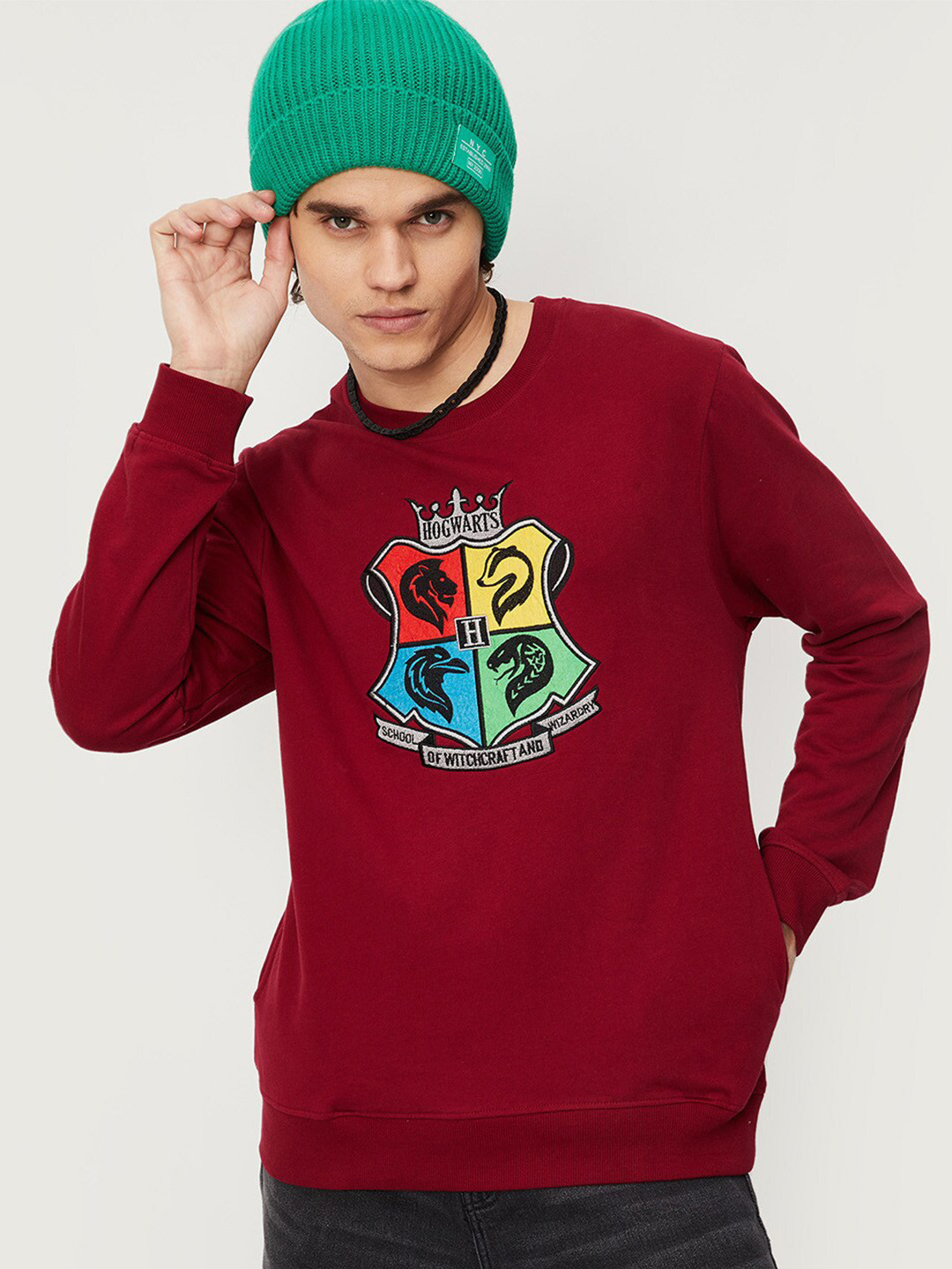 

max Men Embroidered Cotton Sweatshirt, Maroon