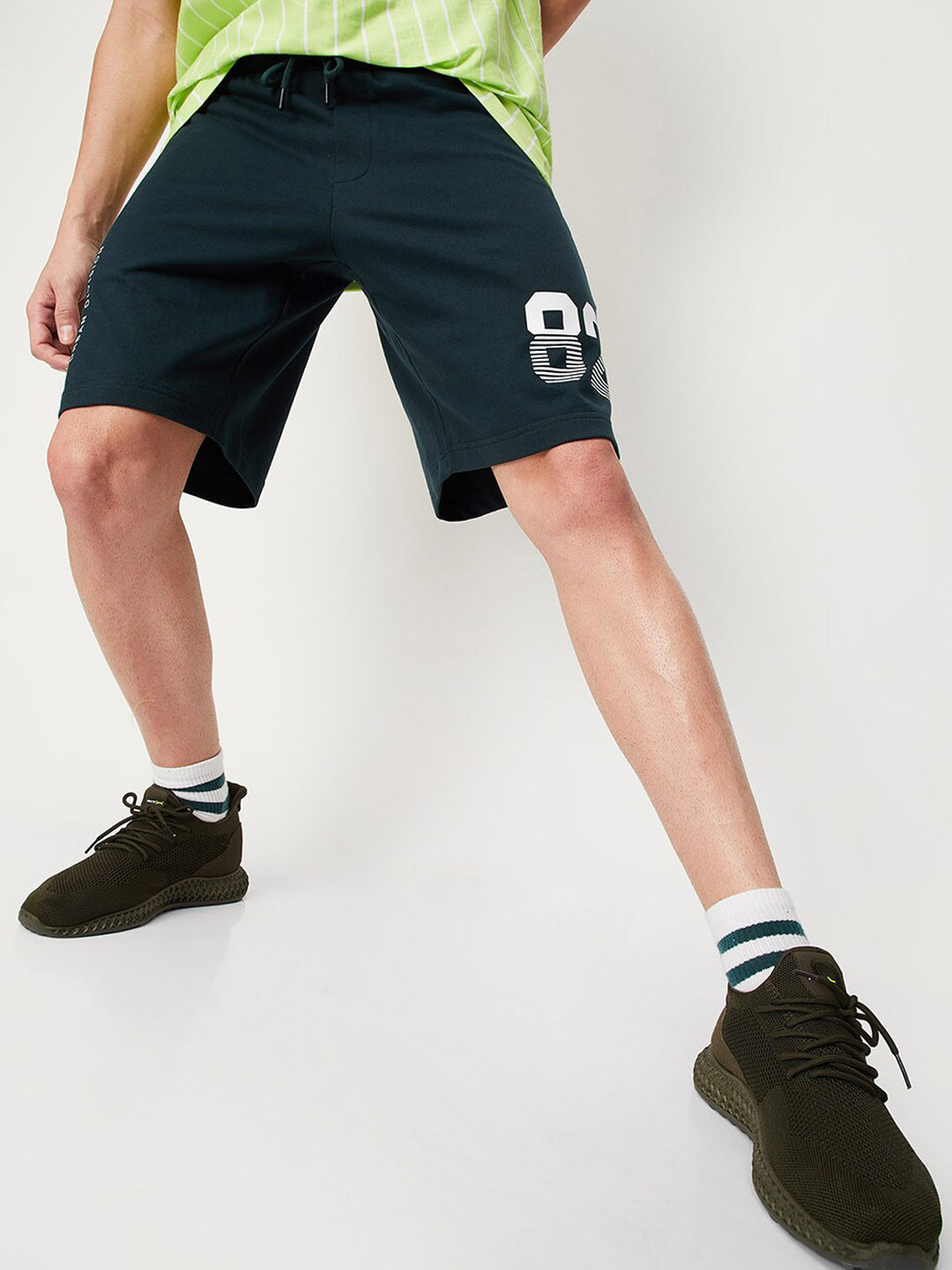 

max Men Cotton Regular Fit Sports Shorts, Navy blue