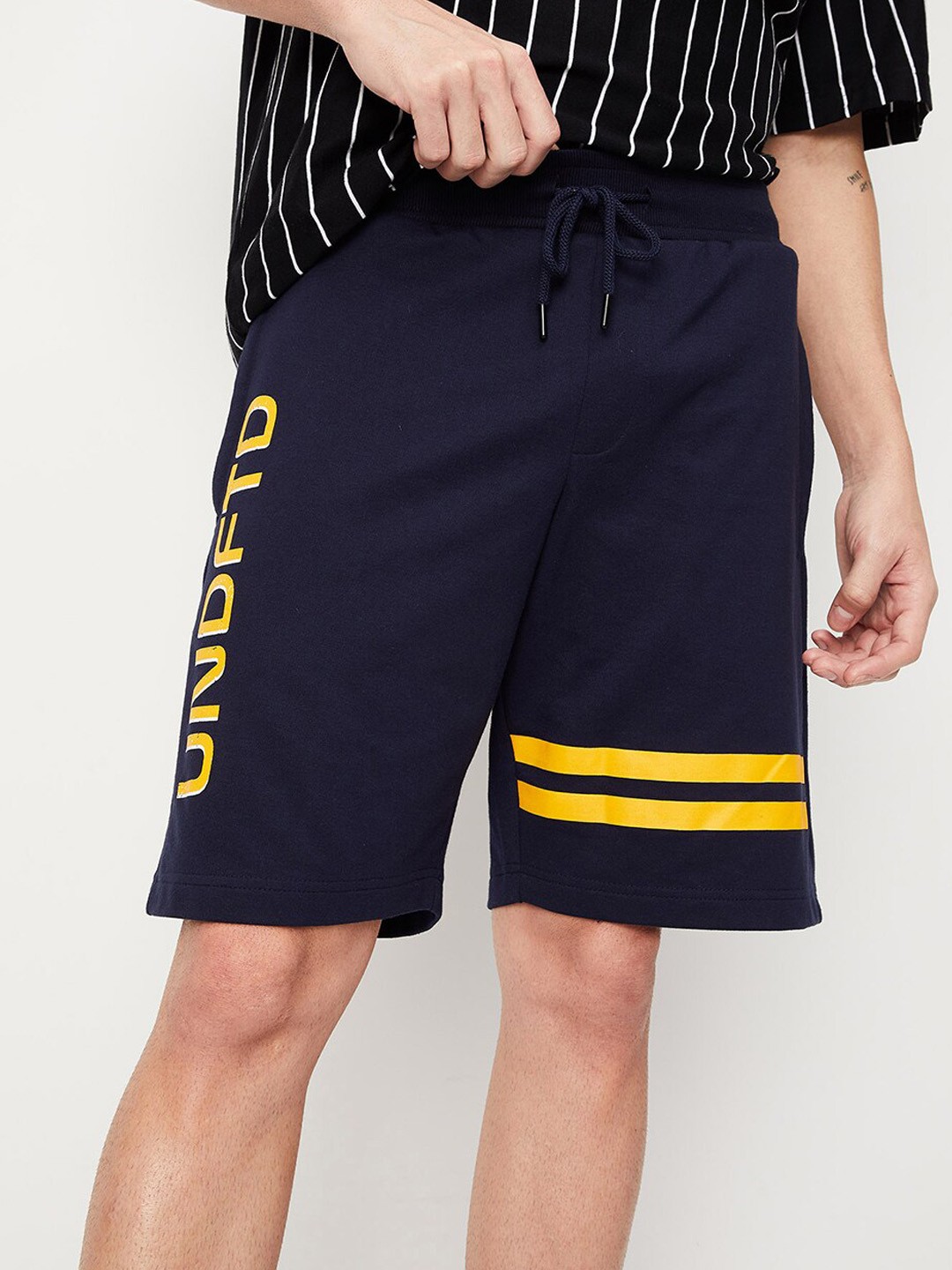 

max Men Typography Printed Cotton Shorts, Blue