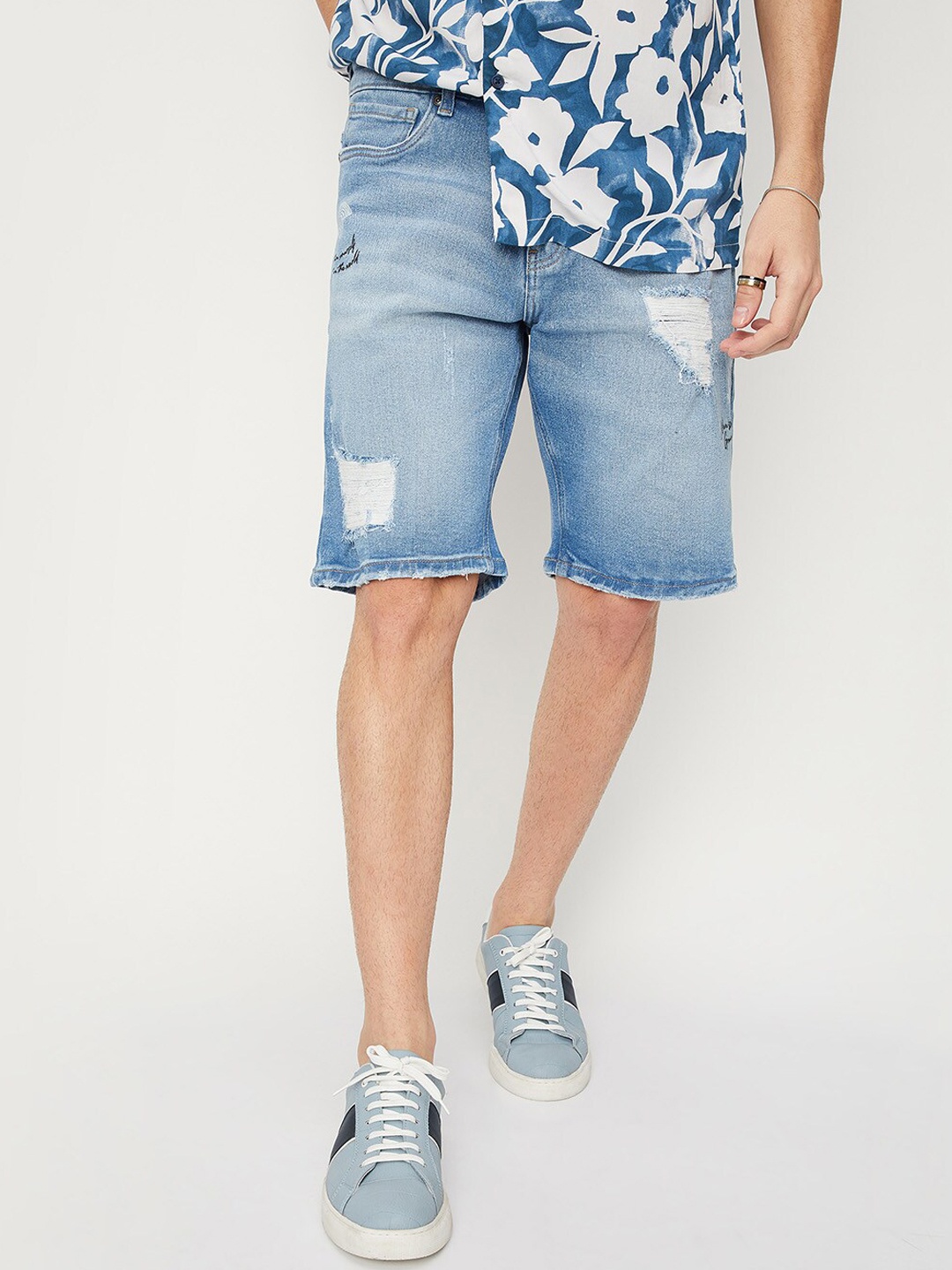 

max Men Washed Cotton Denim Shorts, Blue