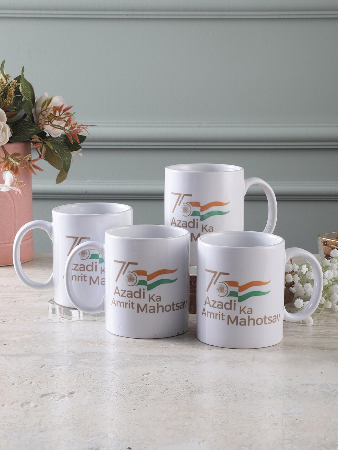 

CDI Set Of 4 White Patriotic Slogan Printed Ceramic Glossy Mugs 300ml