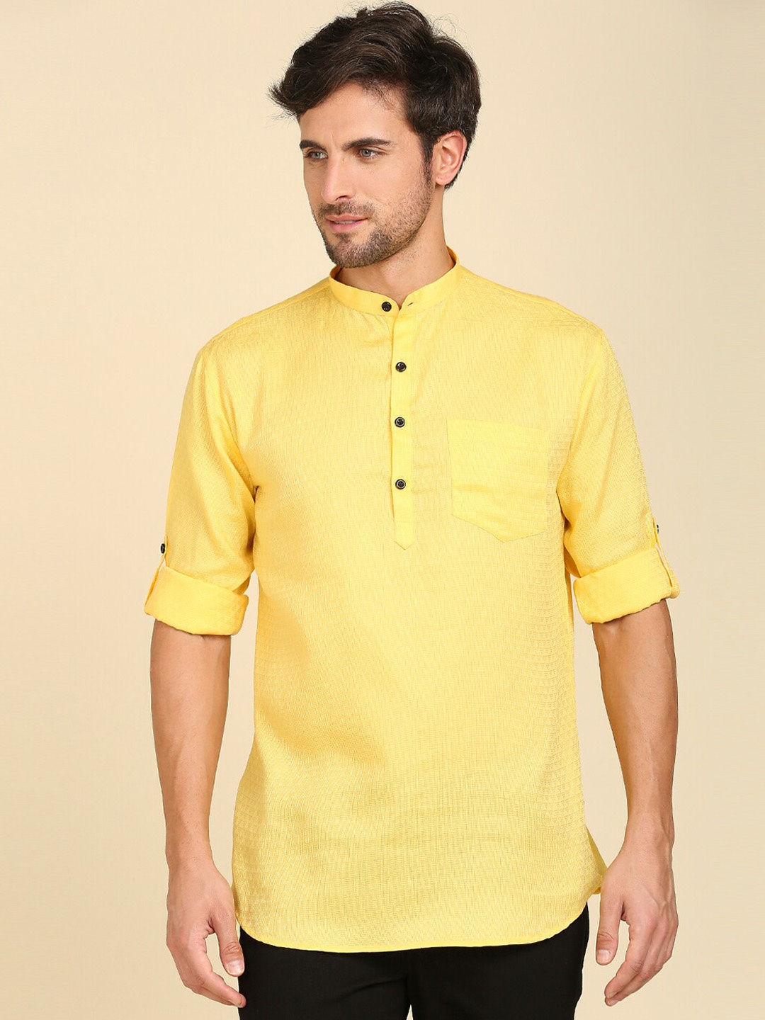 

RAJUBHAI HARGOVINDAS Men Dobby Cotton Kurta, Yellow