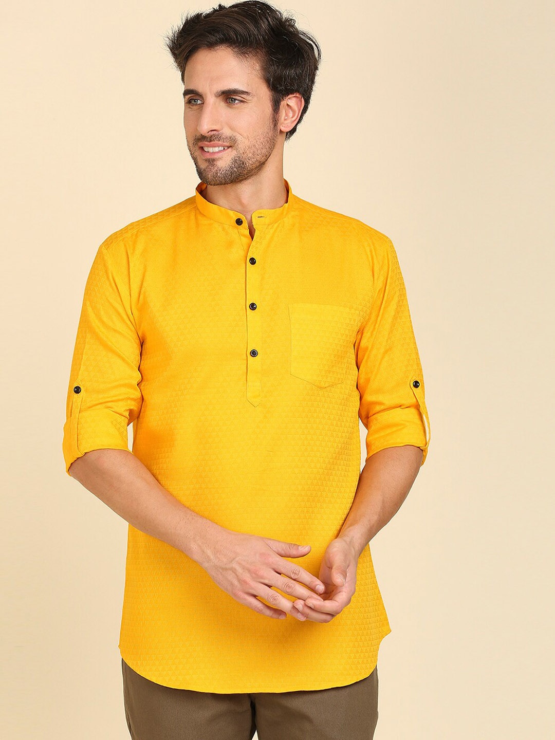 

RAJUBHAI HARGOVINDAS Men Dobby Cotton Kurta, Yellow