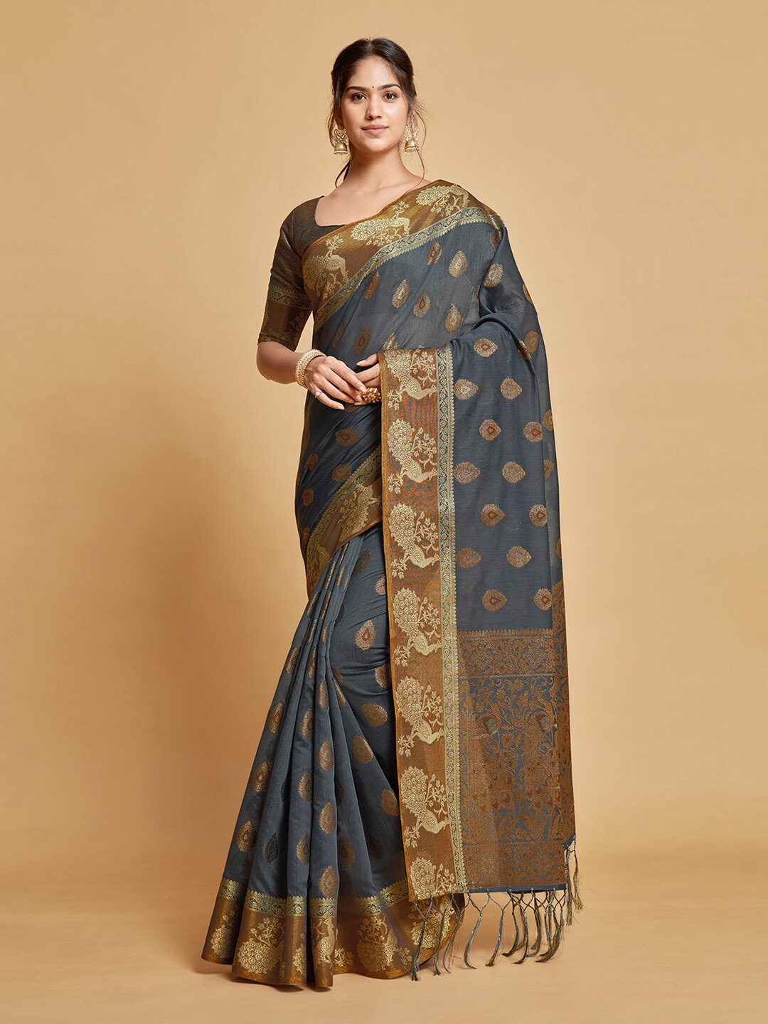 

GAJARAI Woven Design Zari Art Silk Chanderi Saree, Grey