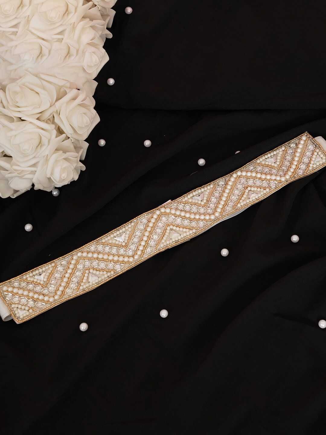 

FABBHUE Women Embellished Pure Cotton Waist Belt, White