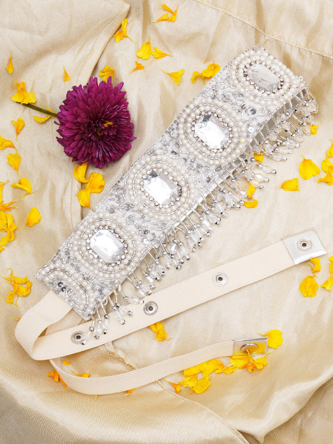 

FABBHUE Women Embellished Pure Cotton Waist Belt, White