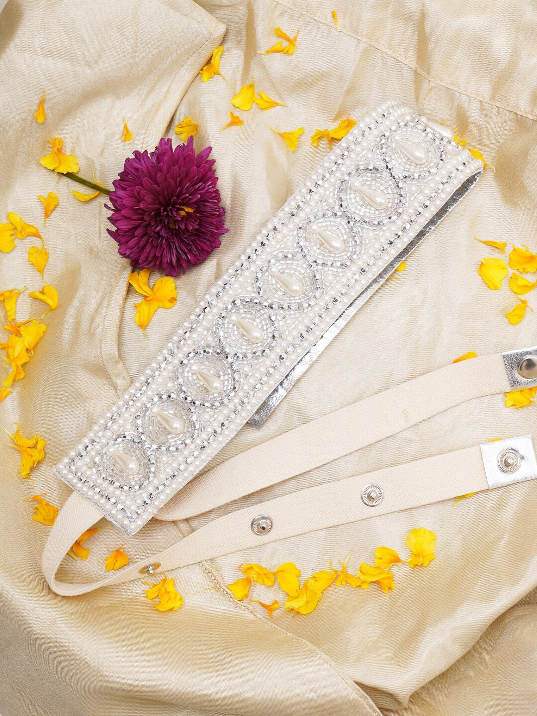 

FABBHUE Women Embellished Pure Cotton Waist Belt, White