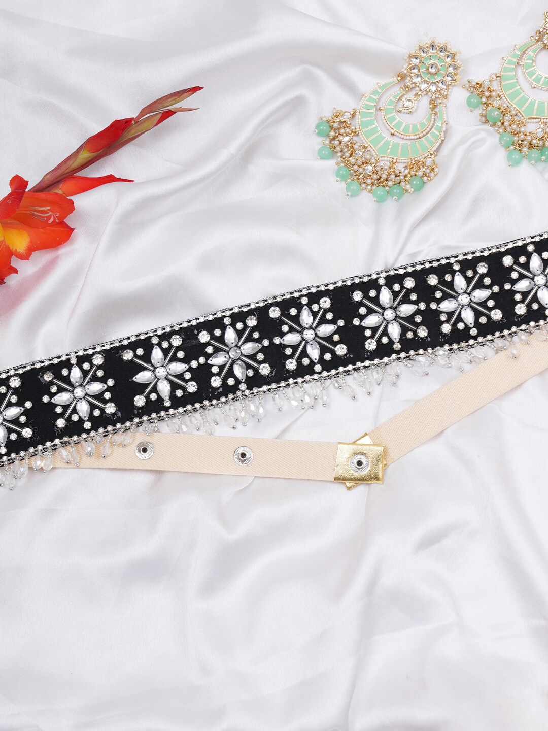 

FABBHUE Women Embellished Pure Cotton Waist Belt, Black
