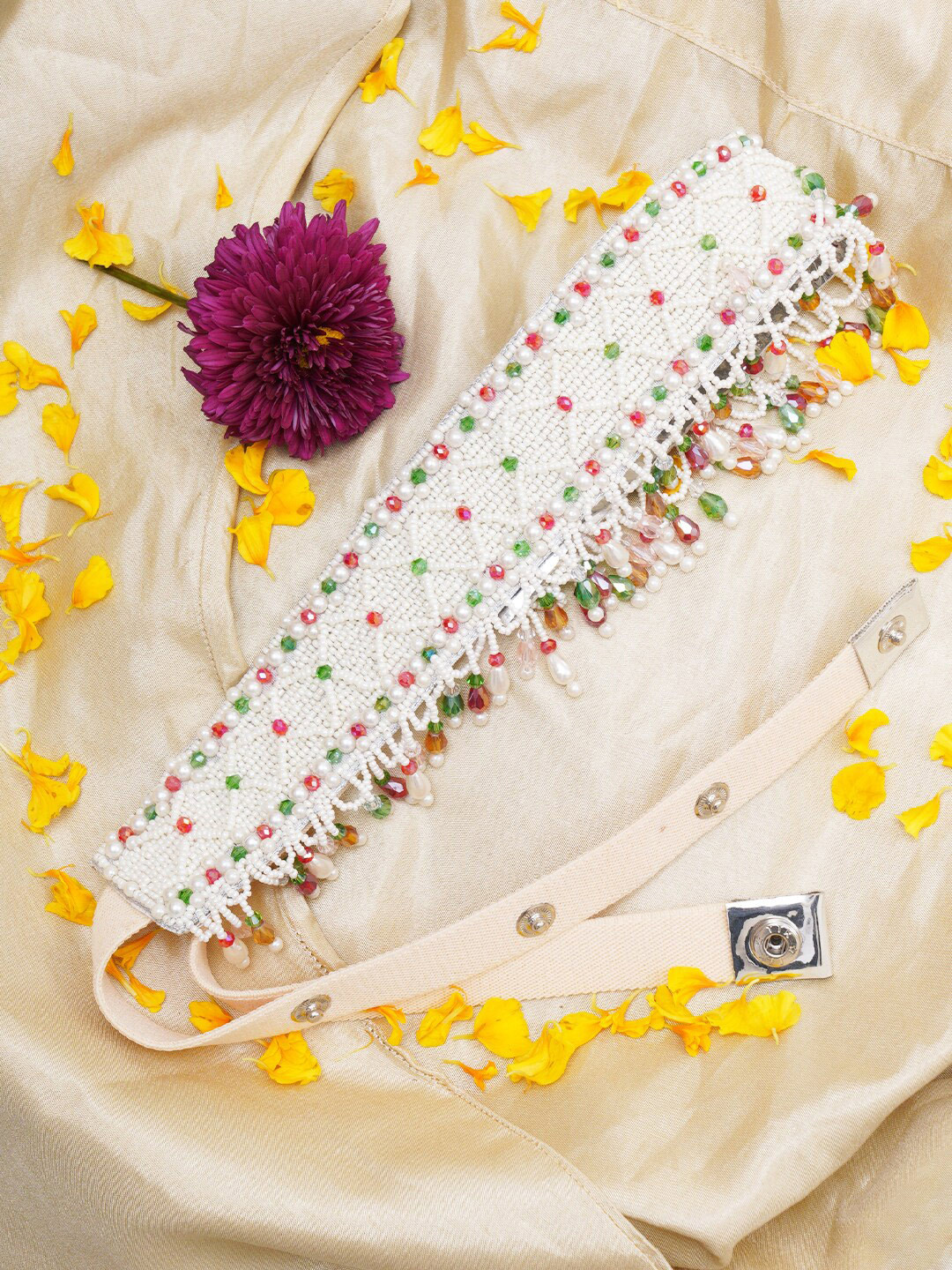 

FABBHUE Women Embellished Pure Cotton Waist Belt, White