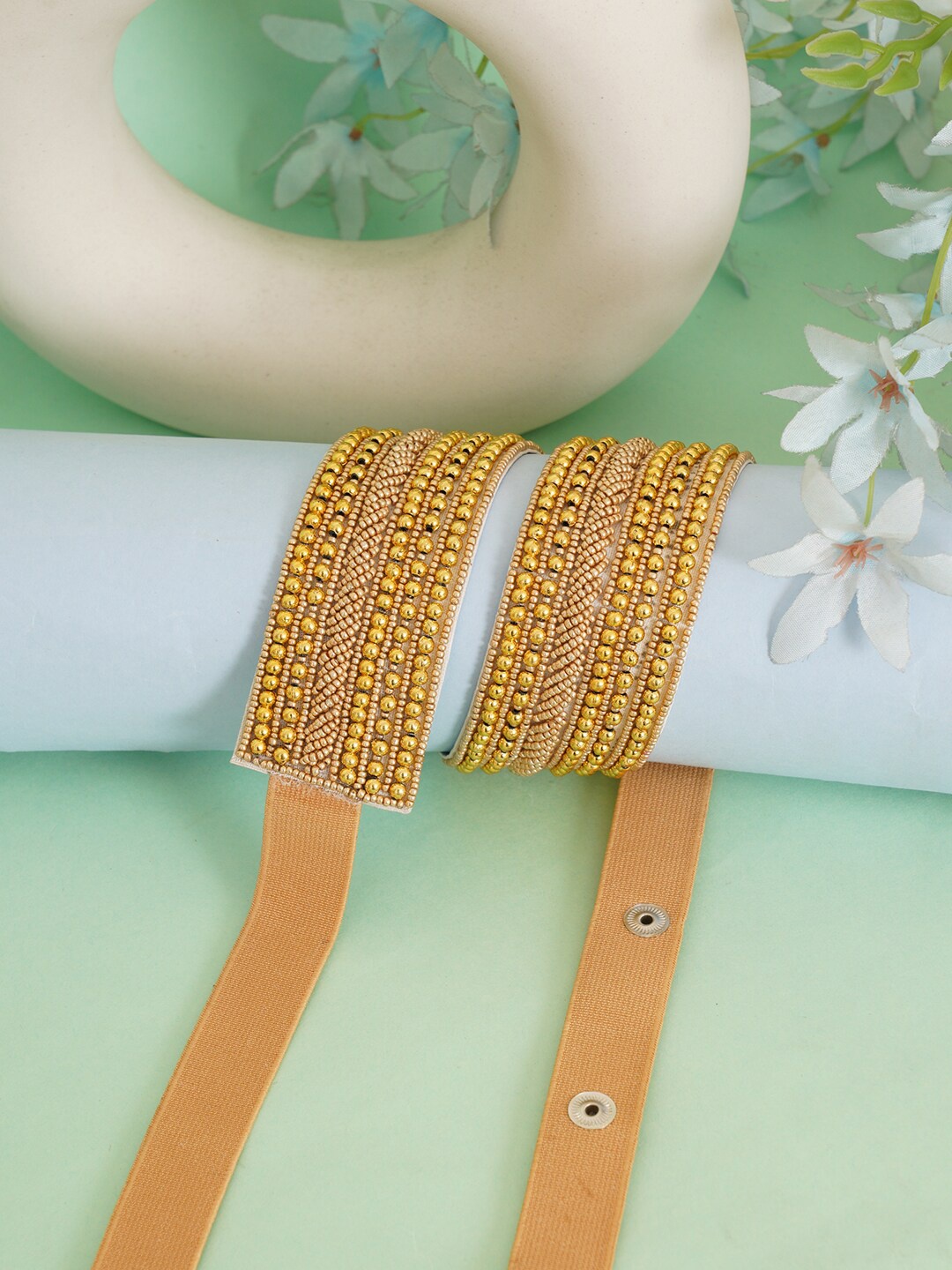 

FABBHUE Women Embellished Pure Cotton Waist Belt, Gold