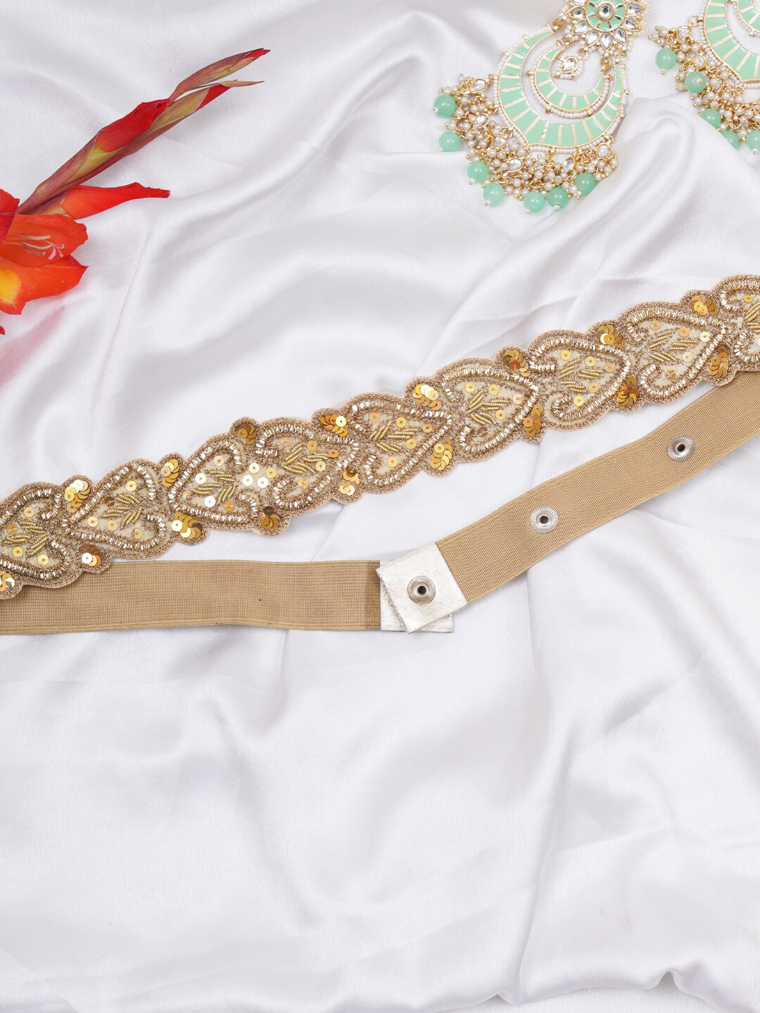 

FABBHUE Women Push Pin Embellished Belt, Gold