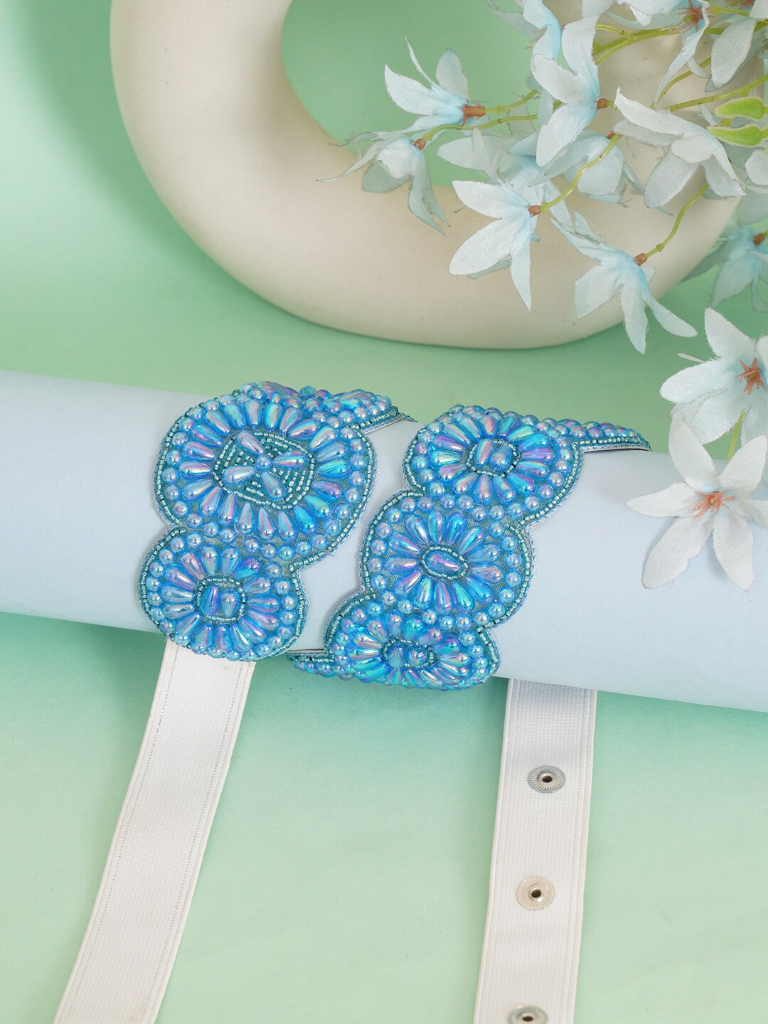 

FABBHUE Women Embellished Push Pin Belt, Blue