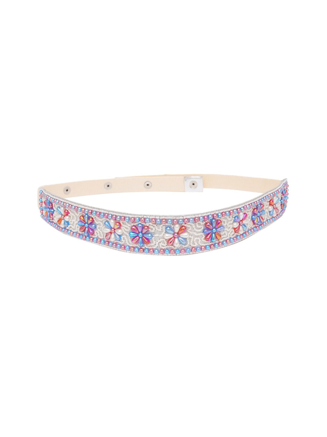 

FABBHUE Women Embellished Push Pin Belt, White