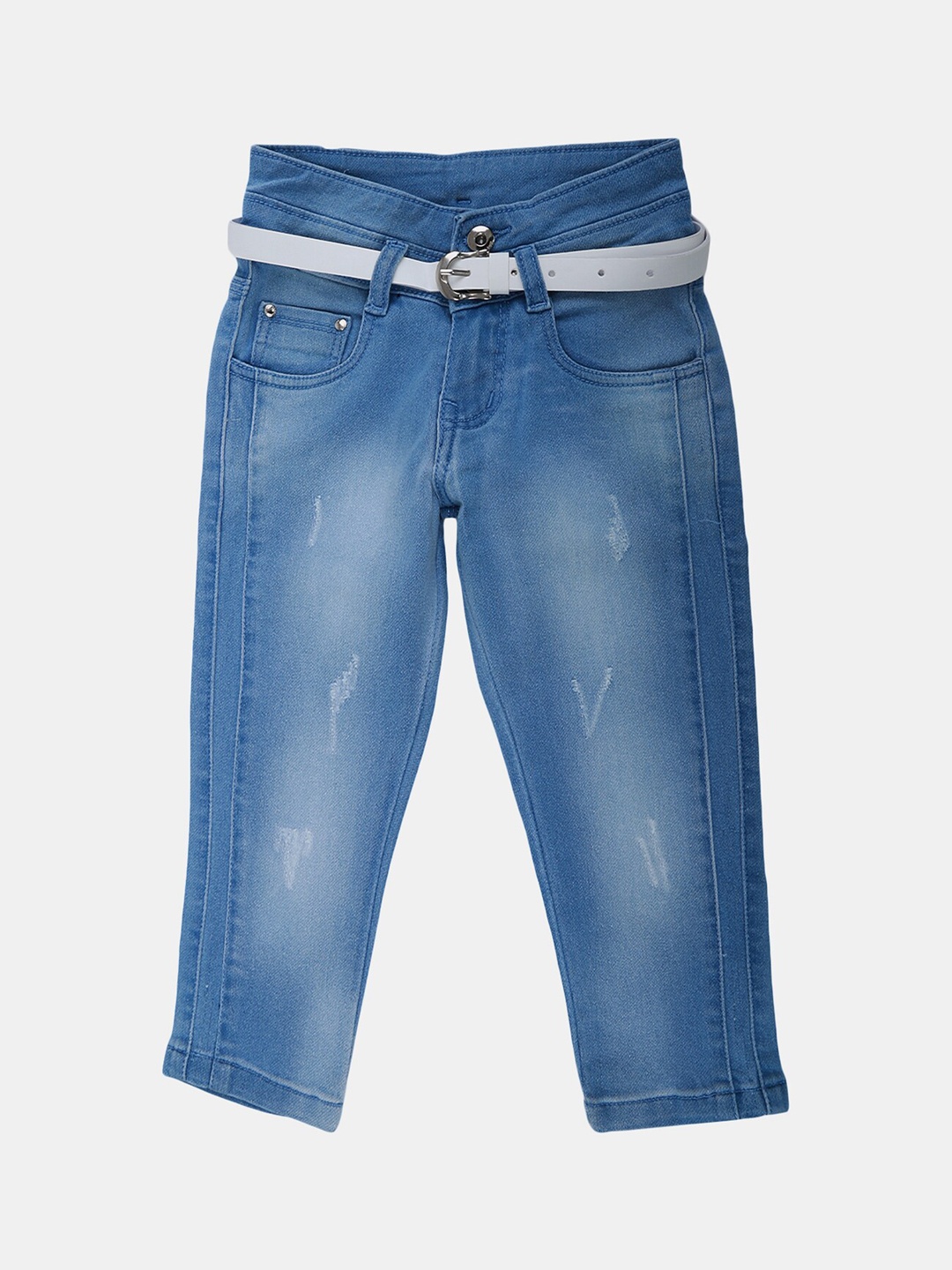 

V-Mart Girls Cotton Classic Slim Fit Low Distress Light Fade Jeans, Blue