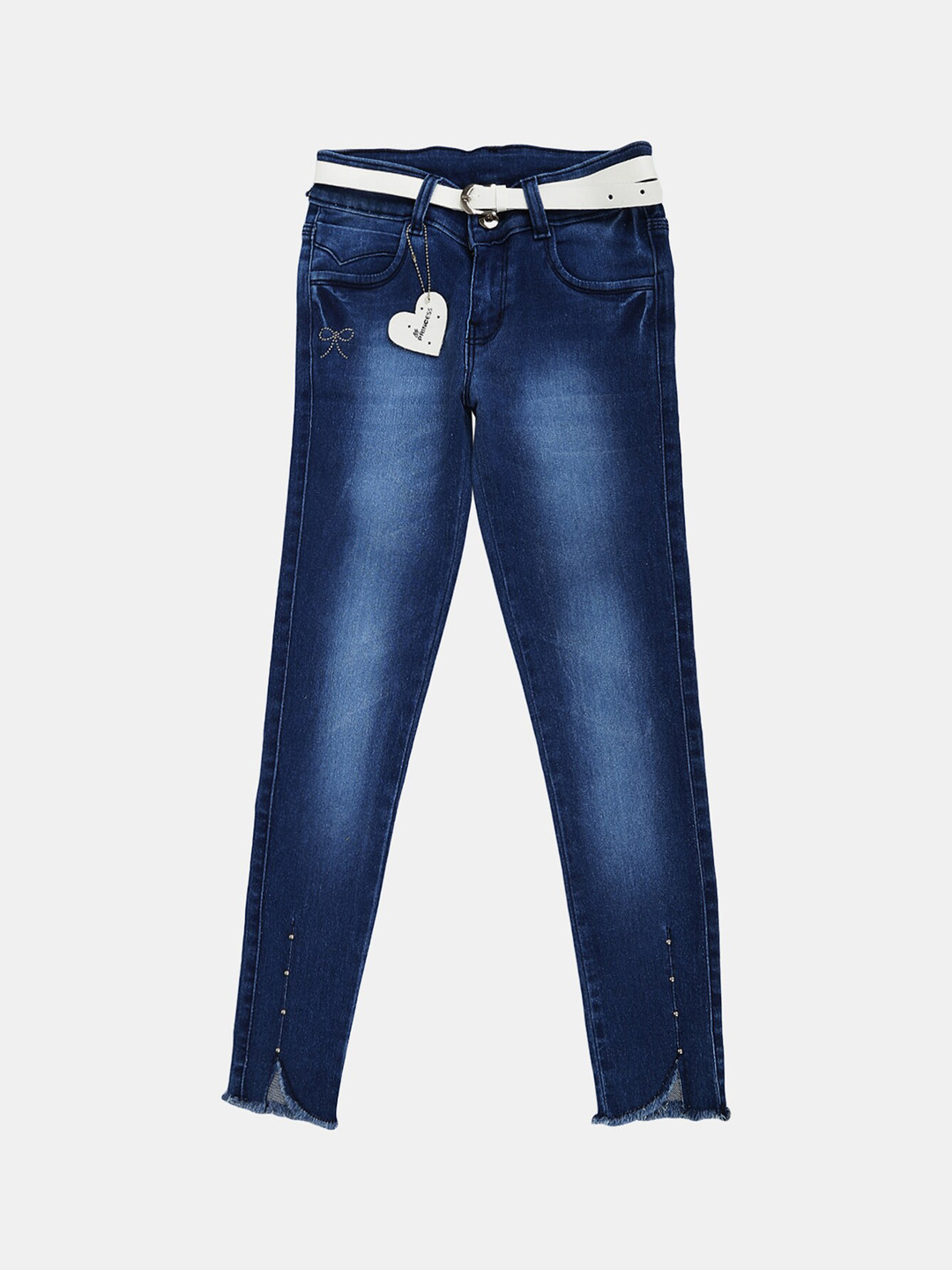 

V-Mart Girls Cotton Classic Low Distress Heavy Fade Jeans, Blue