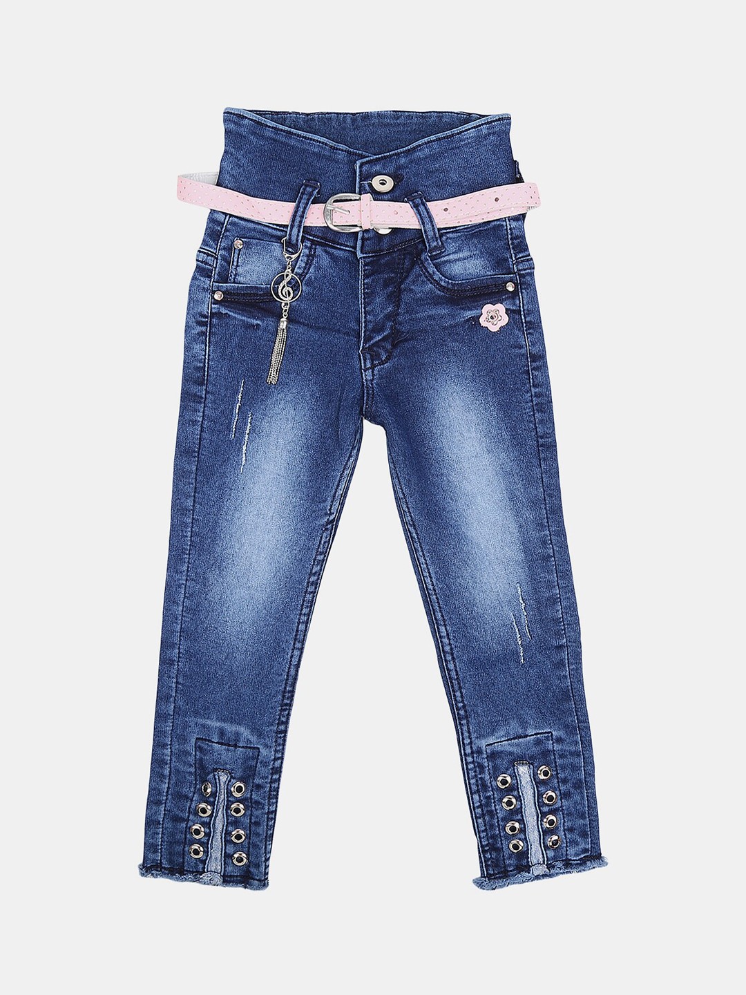 

V-Mart Girls Classic Slim Fit Low Distress Heavy Fade Cotton Jeans, Blue