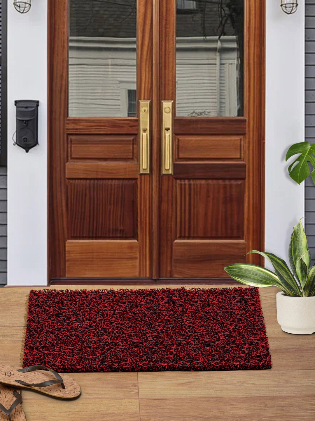 

DREAM WEAVERZ Red & Black Anti-Skid Large Size Rubber Coir Door Mat