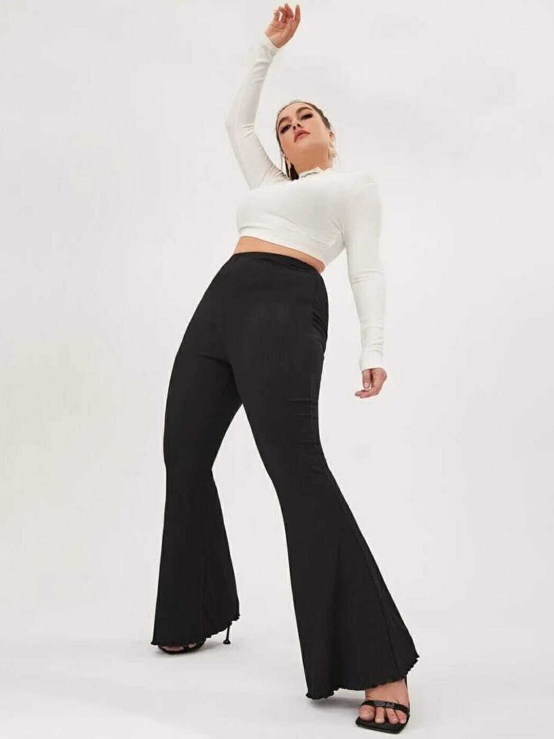 

Next One Women Relaxed Straight Leg Flared High-Rise Easy Wash Trousers, Black