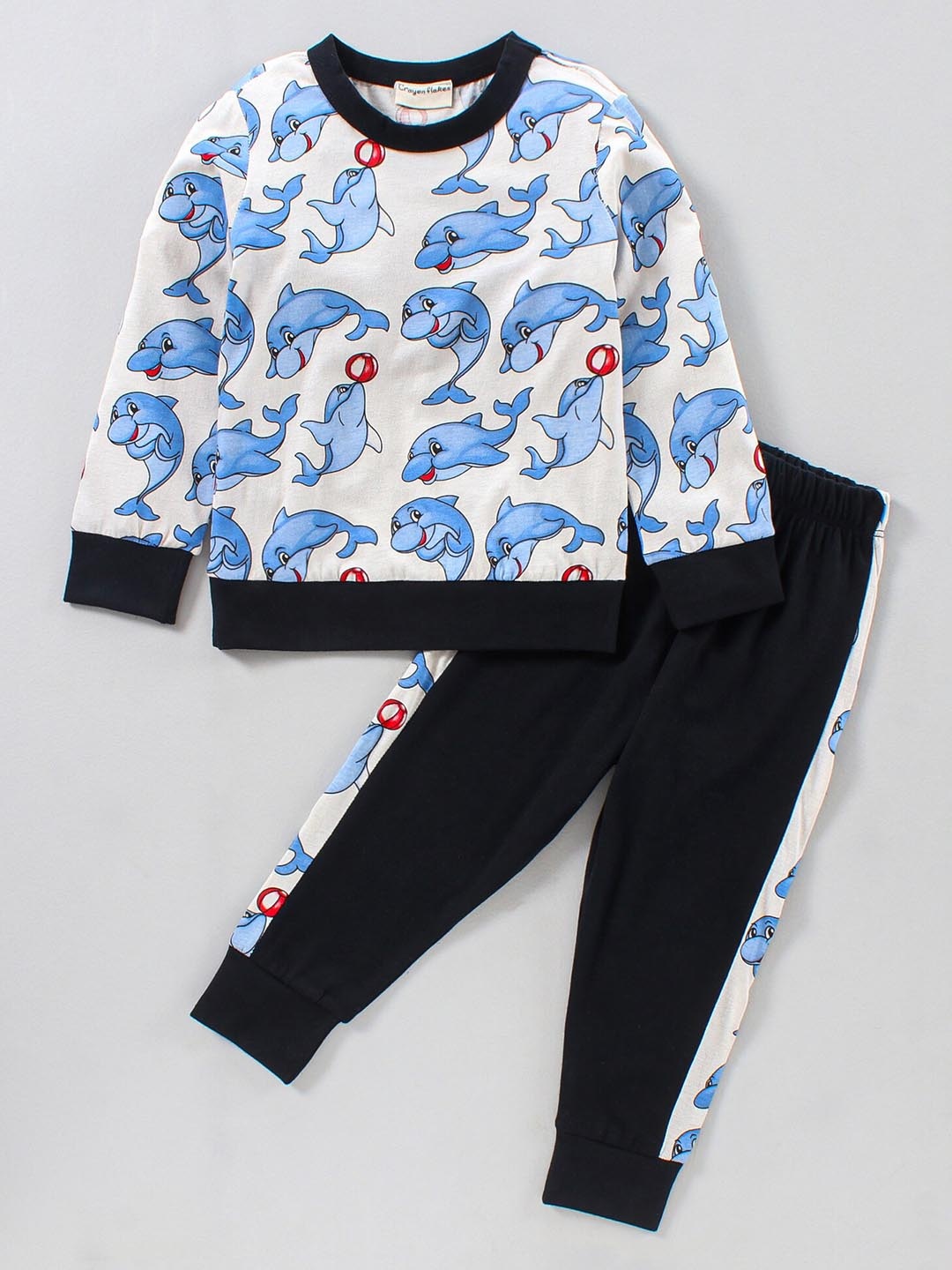 

CrayonFlakes Boys Printed T-shirt with Pyjamas Set, Off white
