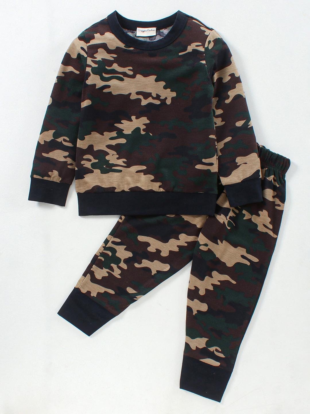 

CrayonFlakes Boys Camouflage Printed Cotton T-shirt with Pyjama Set, Brown