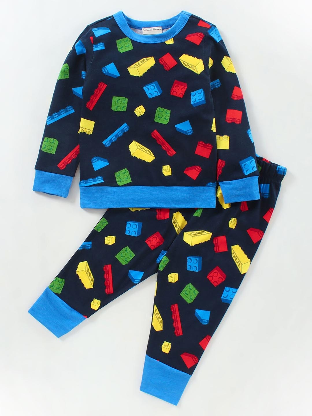 

CrayonFlakes Boys Printed Pure Cotton Sweatshirt with Joggers, Navy blue