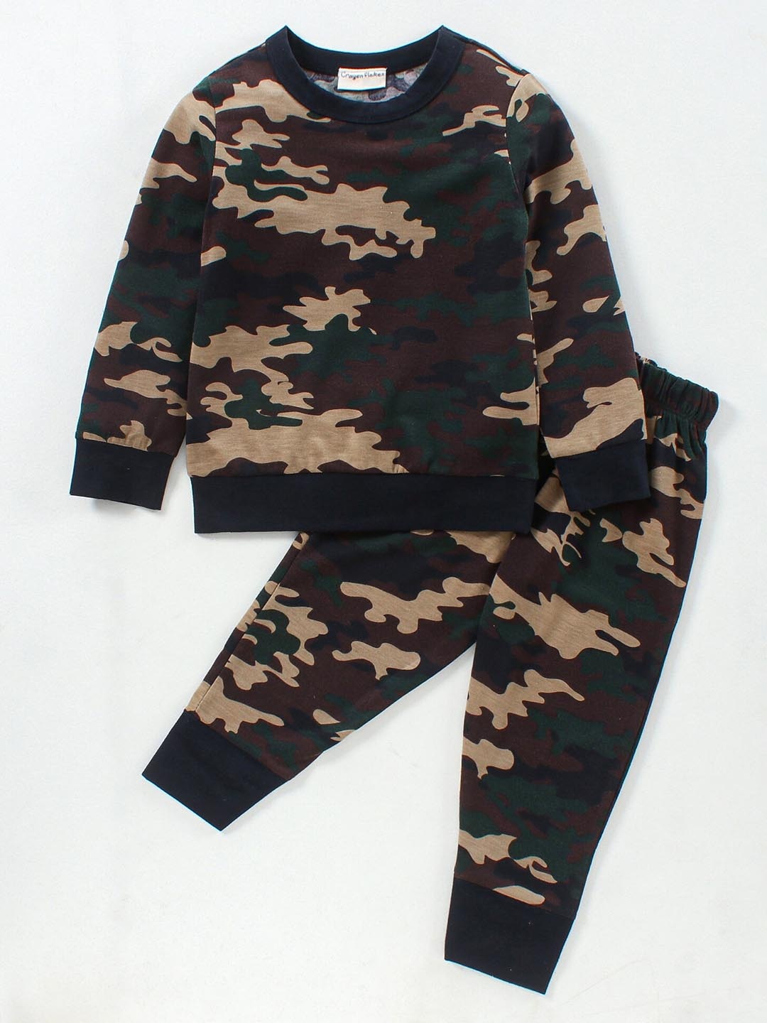 

CrayonFlakes Boys Camouflage Printed Cotton T-shirt with Pyjama Set, Brown