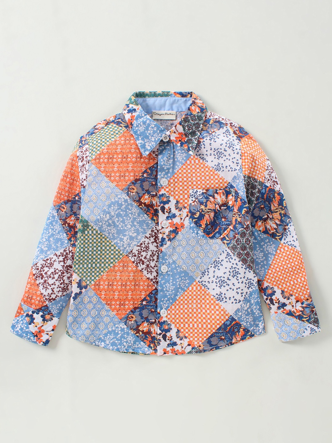 

CrayonFlakes Boys Floral Printed Casual Cotton Shirt, Blue