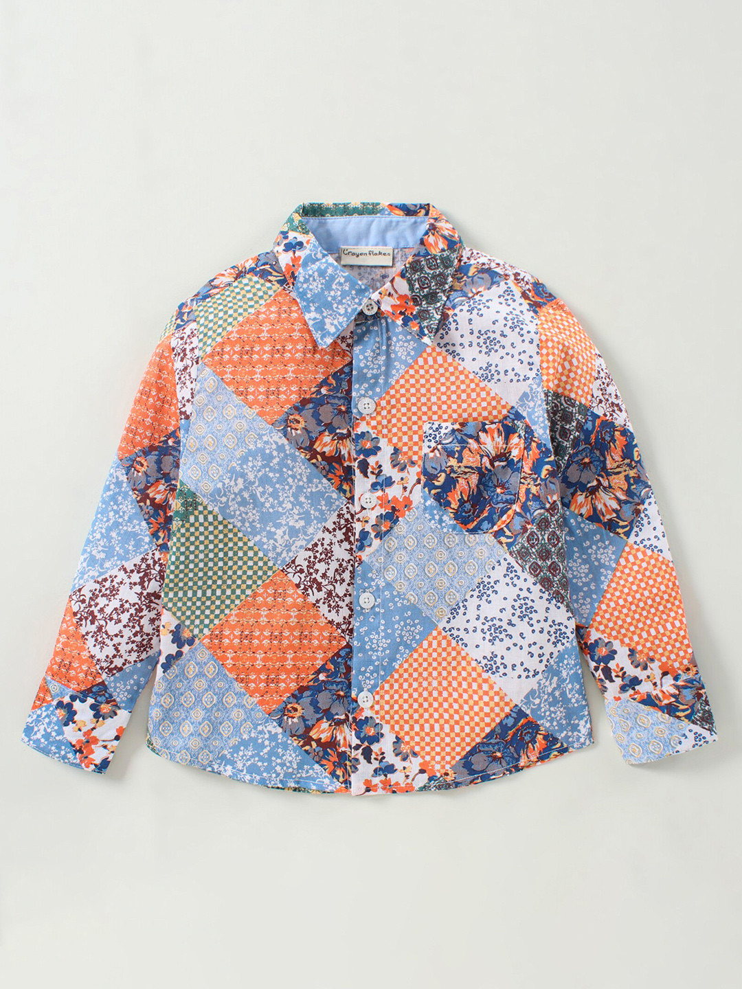 

CrayonFlakes Boys Floral Printed Casual Cotton Shirt, Blue
