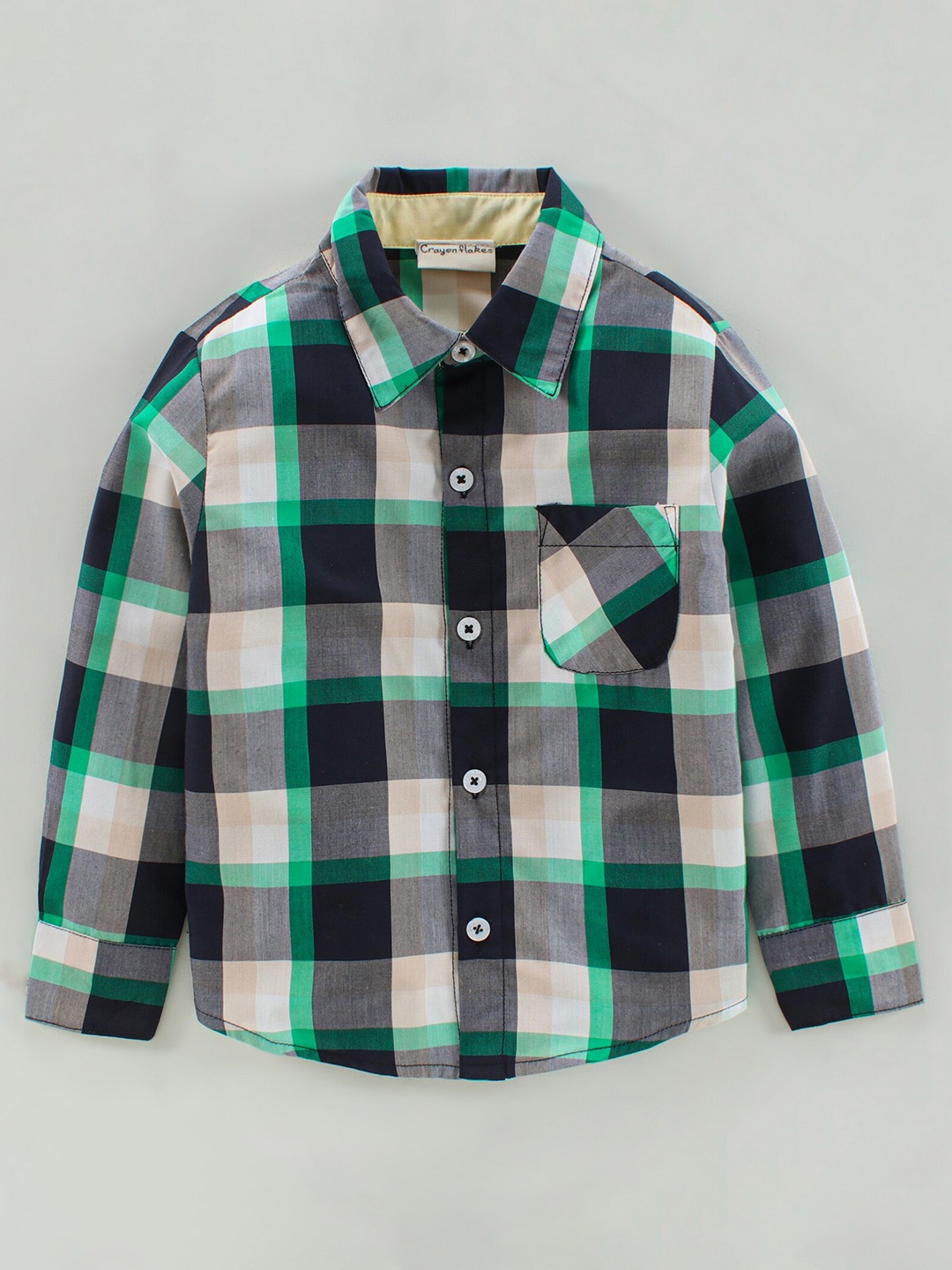 

CrayonFlakes Boys Standard Checked Casual Cotton Shirt, Black