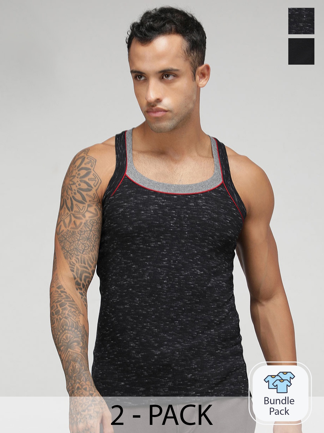 

SPORTO Men Pack Of 2 Pure-Cotton Gym Innerwear Vests Vest888, Black